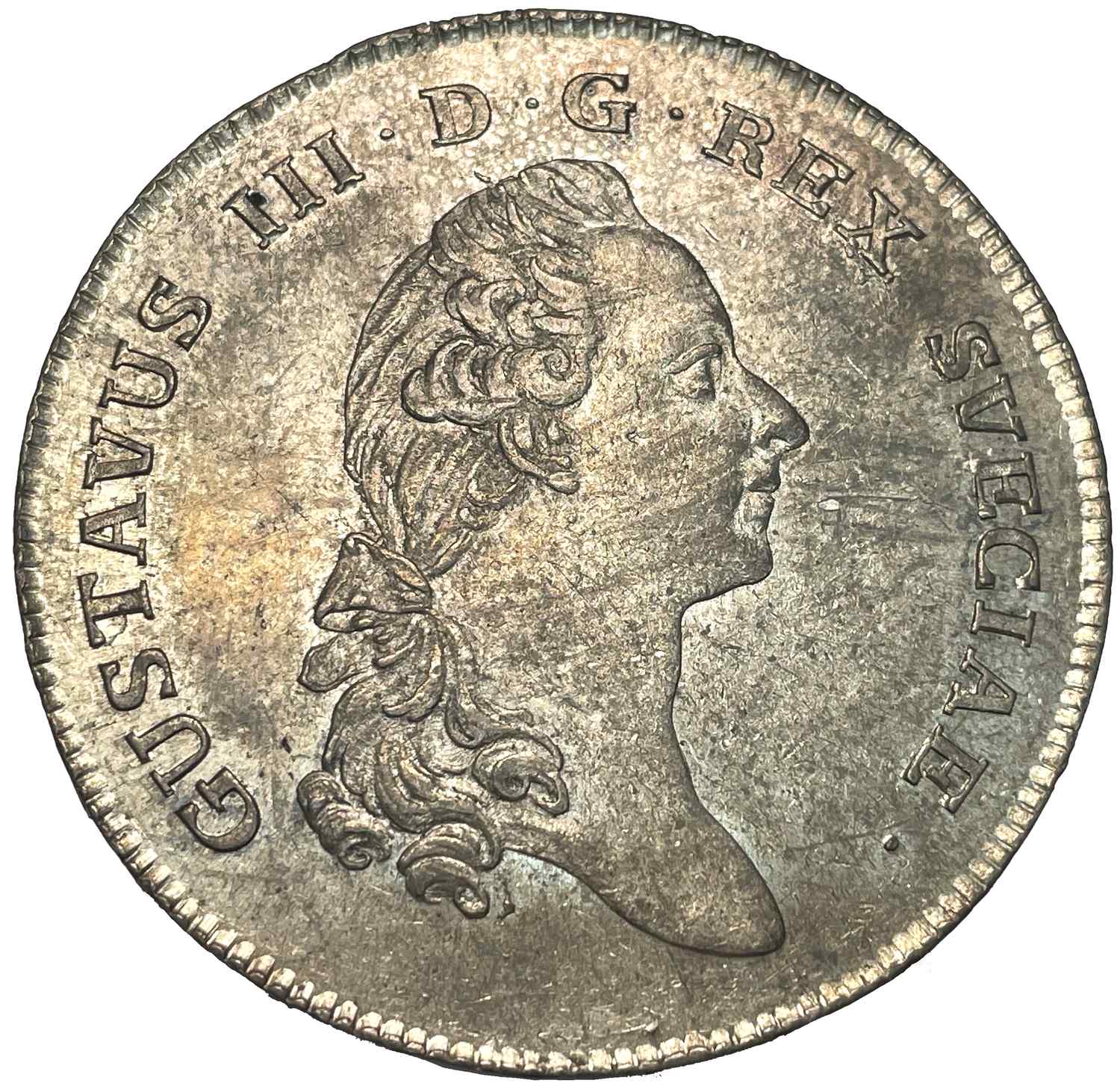 Gustav III - Riksdaler 1781 med 1775-års bild -  Ett vackert ocirkulerat och väl utpräglat exemplar med full skimrande präglingsglans