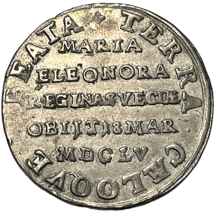 Maria Eleonora - 2 mark 1655 - kastmynt till änkedrottningens begravning - MYCKET SÄLLSYNT