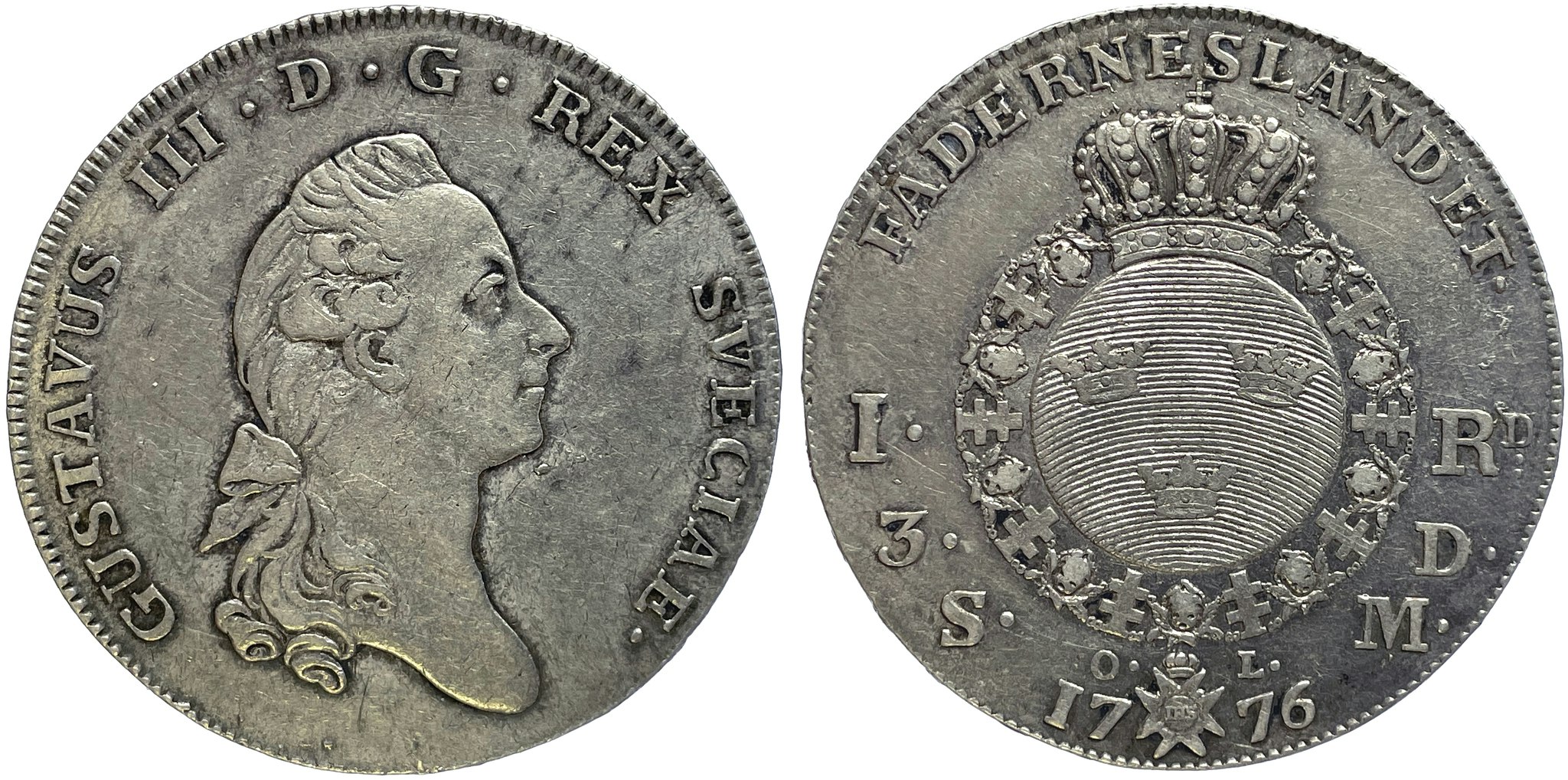 Gustav III, Riksdaler 1776 med litet kors