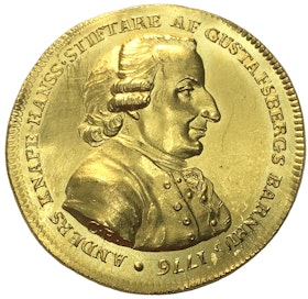 Sverige, Gustav III, UNIK Guldmedalj i 5 dukaters vikt över Anders Hansson Knape 1720–1786, graverad av C Enhörning 1815