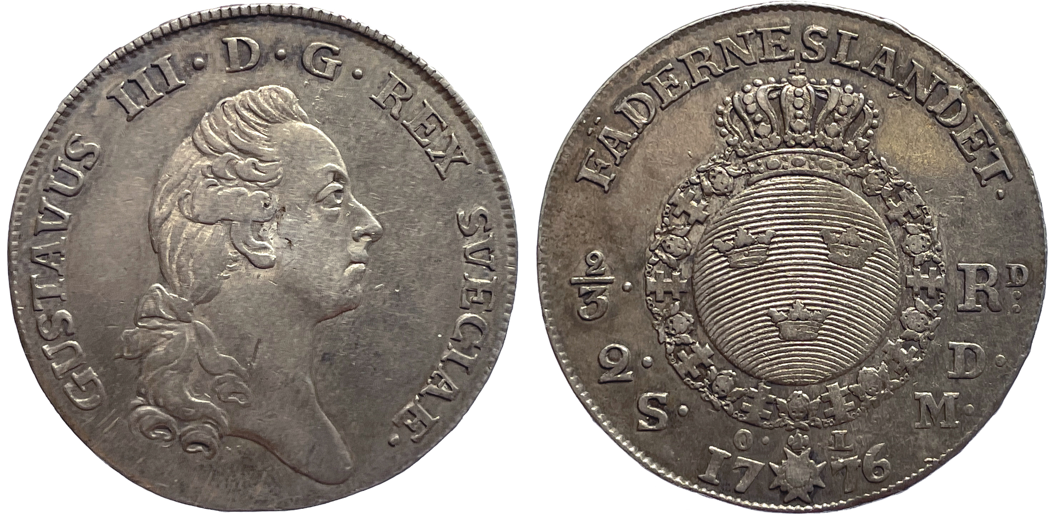 Gustav III - 2/3 Riksdaler 1776 - Tilltalande exemplar
