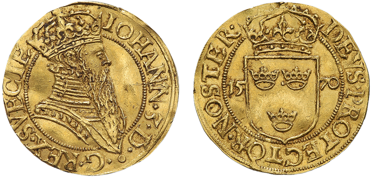 Johan III - Krongyllen 1570 - RRRR - Det bästa av två kända exemplar - En numismatisk toppraritet - Pris på förfrågan