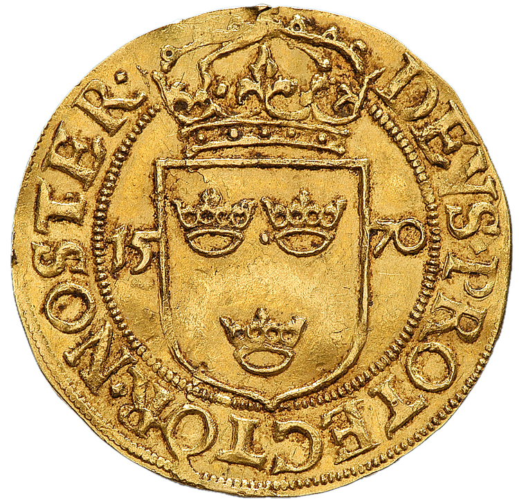 Johan III - Krongyllen 1570 - RRRR - Det bästa av två kända exemplar - En numismatisk toppraritet - Pris på förfrågan