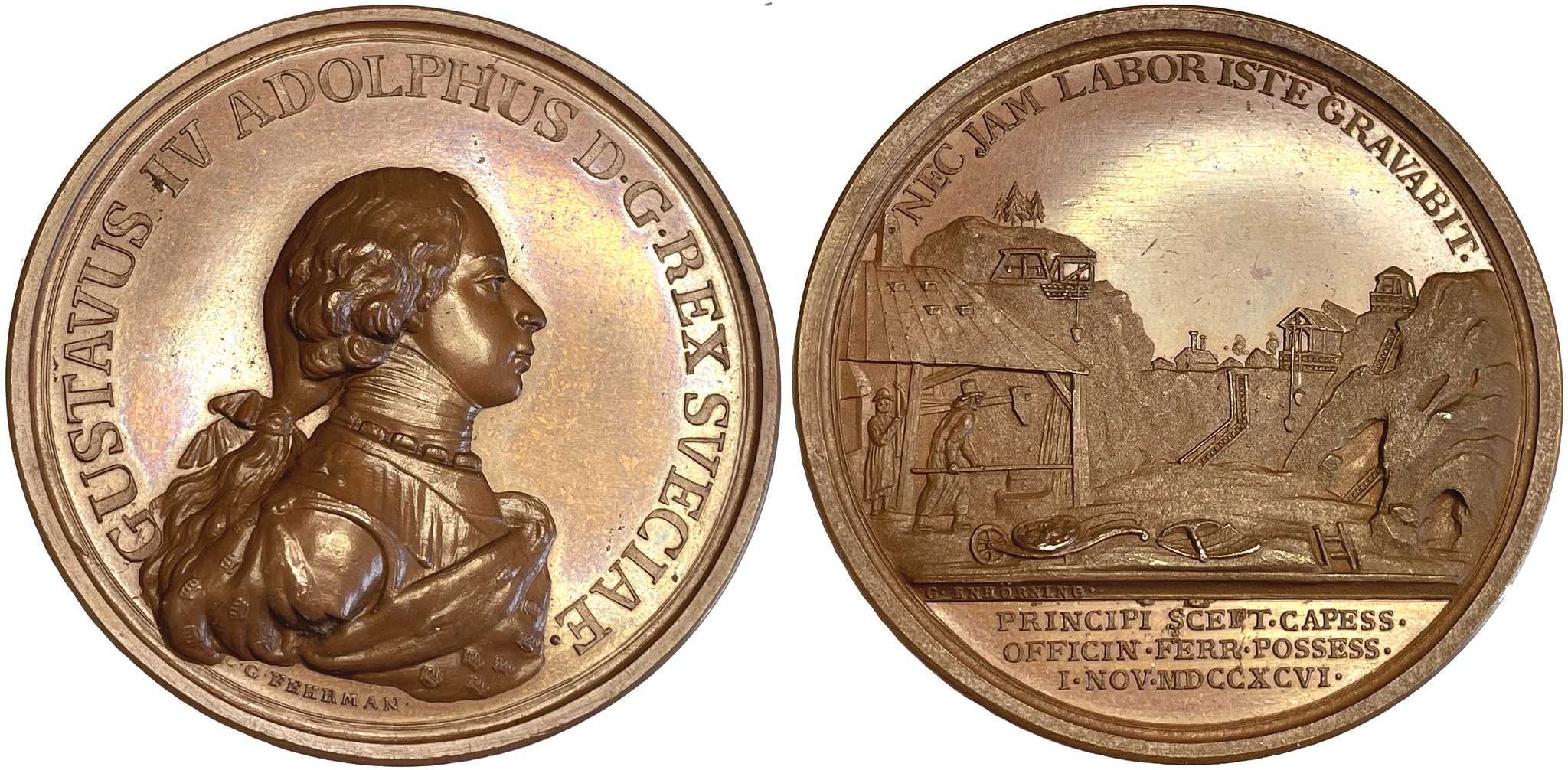 Gustav IV Adolf anträder till riksstyrelsen den 1 november 1796 av Fehramn och Enhörning - Extremt sällsynt i brons - Praktexemplar