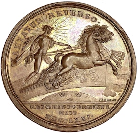 Gustav III återkommer från sin utländska resa den 29 maj 1771 - HYBRIDPRÄGLING - Extremt rar och ett ocirkulerat toppexemplar av Ljungberg och Fehrman