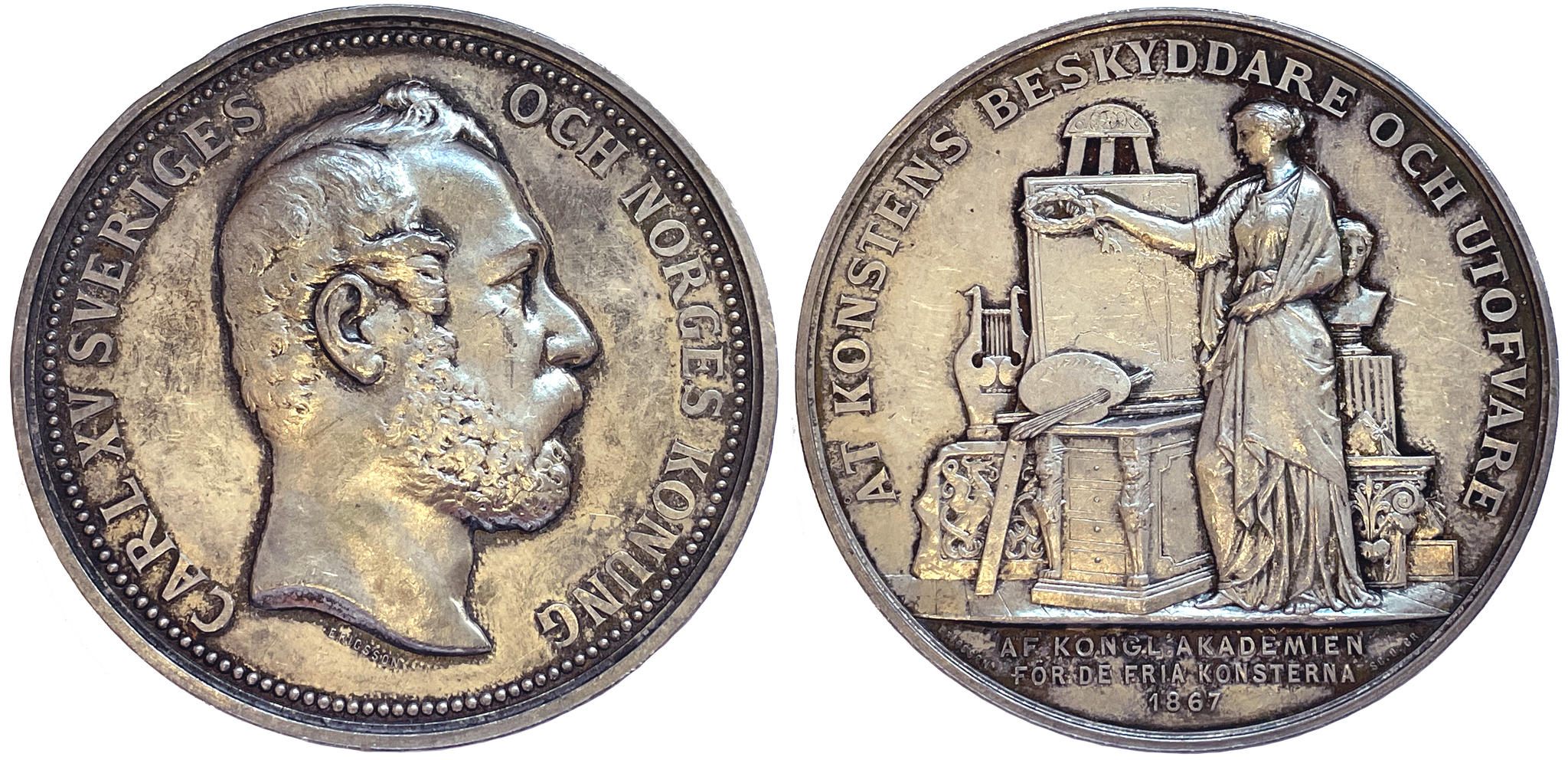 Karl XV som beskyddare av akademien för de fria konsterna 1867 av Ericsson