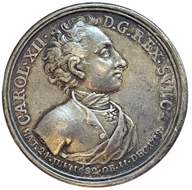 Karl XII:s död under belägringen av Fredriksstens fästning vid Fredrikshall i Norge den 30 november 1718 av Christian Wermuth