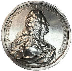 Fredrik I - Nikodemus Tessin d.y. Silvermedalj 1728 - av J.C. Hedlinger