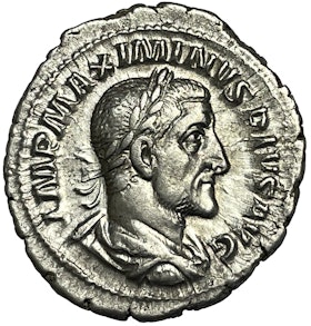 Maximinus 235-238 e.Kr - Vacker denar med skarpt porträtt och bra bottenlyster