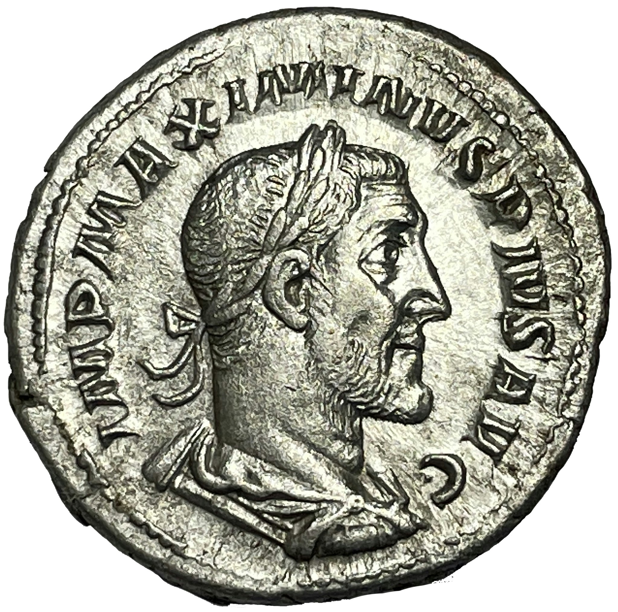 Maximinus 235-238 e.Kr - Vacker denar med skarpt porträtt och bra bottenlyster