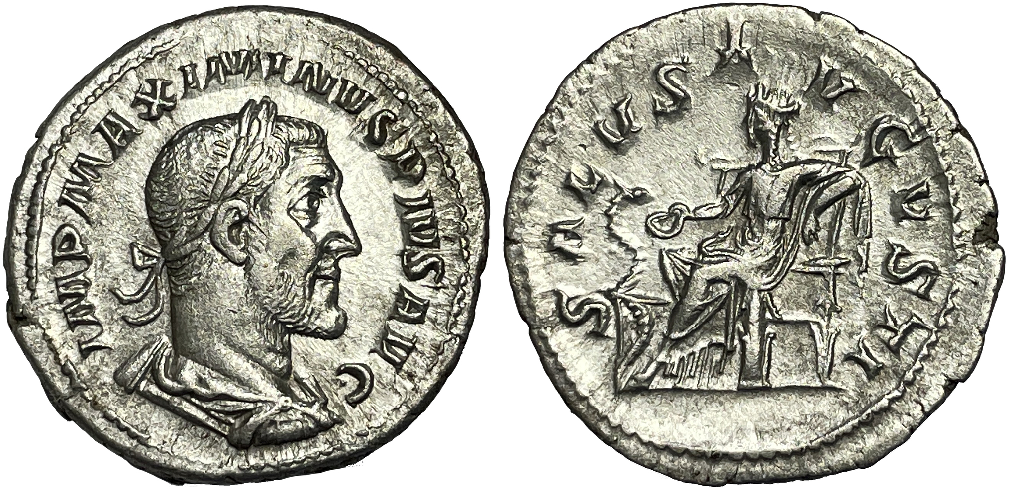 Maximinus 235-238 e.Kr - Vacker denar med skarpt porträtt och bra bottenlyster