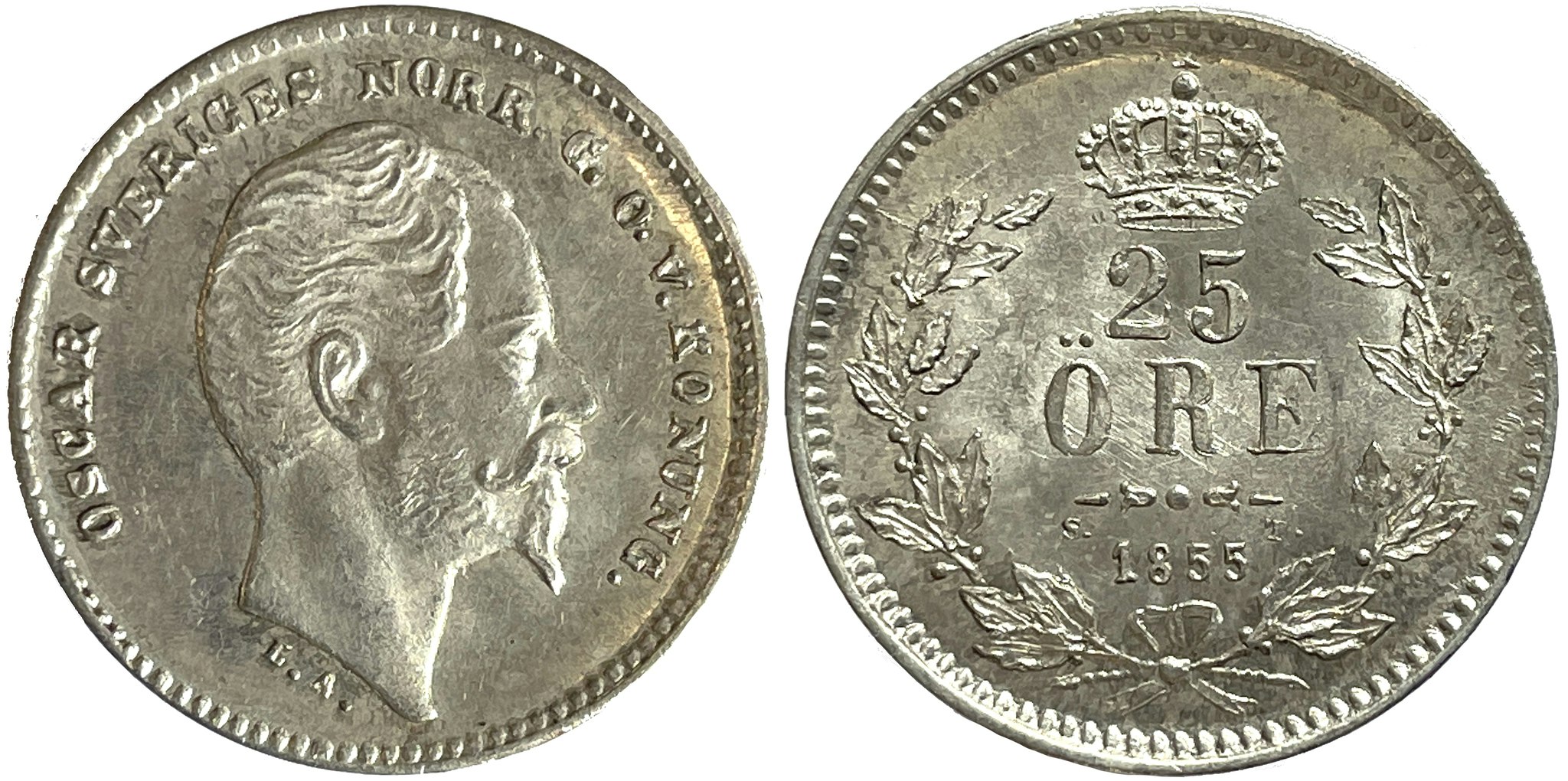 Oskar I - 25 Öre 1855 - Ett läckert ocirkulerat och underskattat mynt