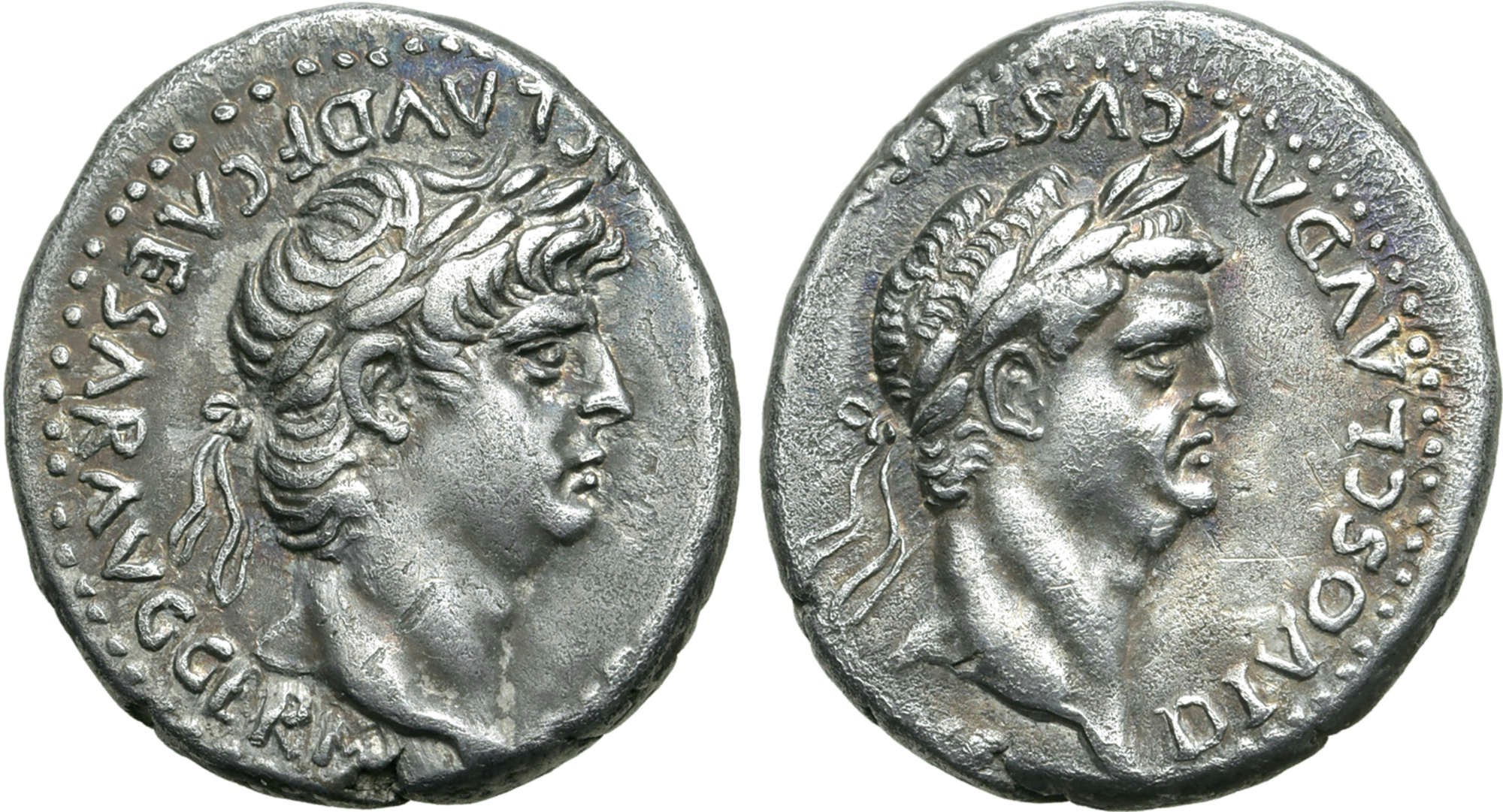 Nero & Claudius ca 63-65 e.Kr - Didrachm - MYCKET SÄLLSYNT