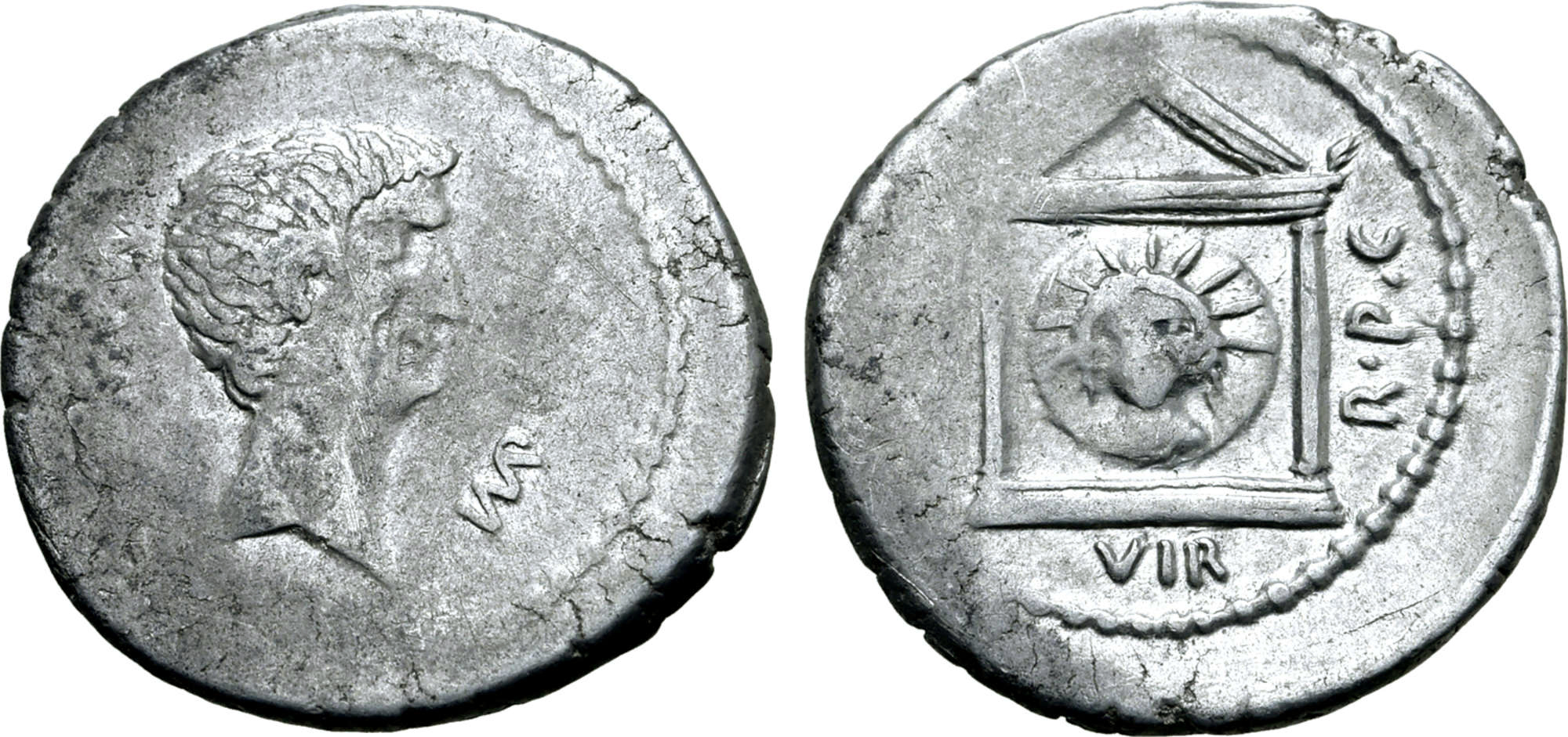Markus Antonius, Denar 42 f.Kr - Mycket sällsynt