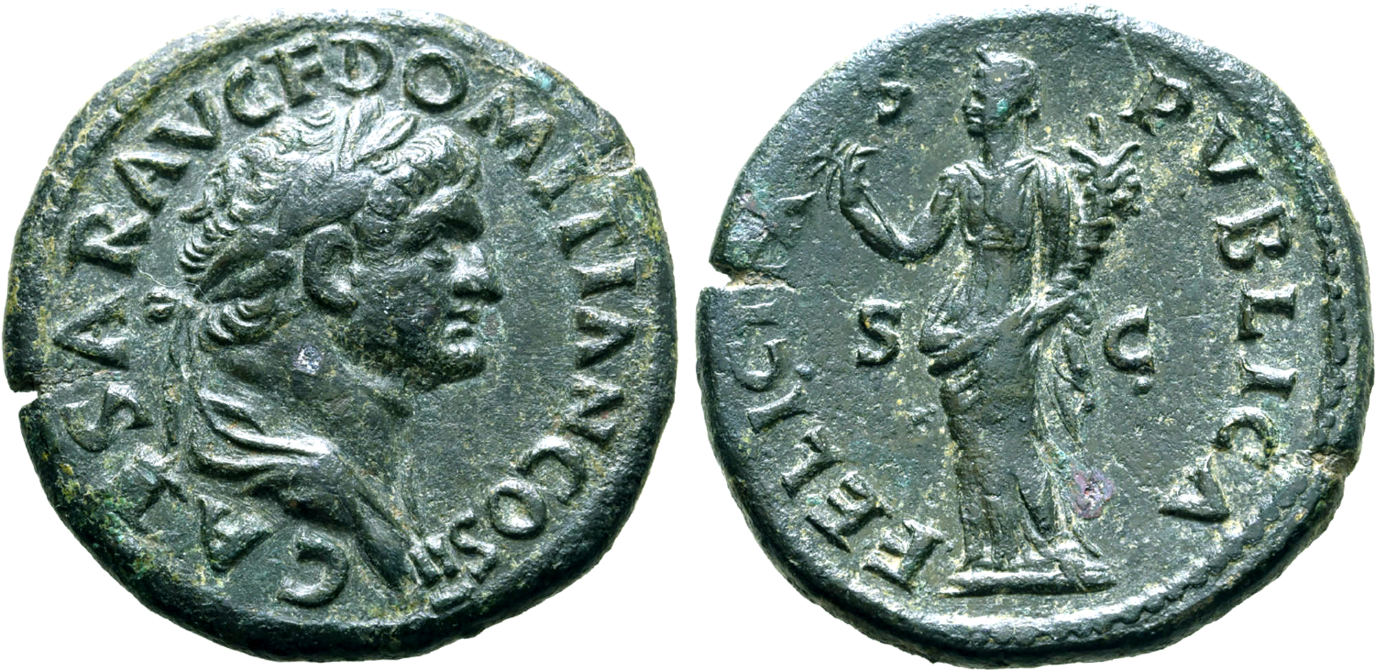 Domitianus 81-96 e.Kr, Dupondius (som Caesar 73-74 e.Kr) - Sällsynt och tilltalande