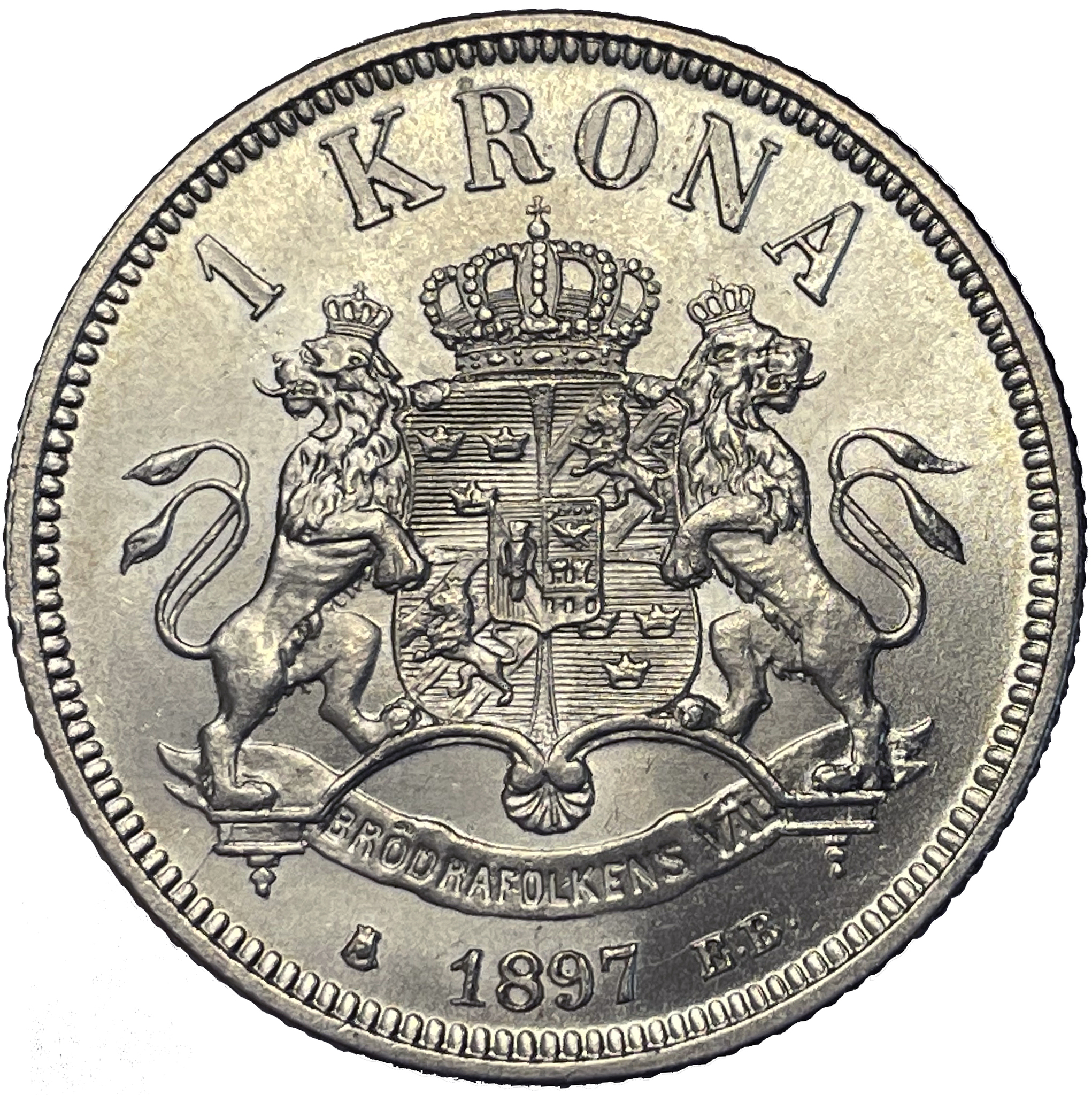 Oskar II - 1 Krona 1897 - Ett vackert ocirkulerat exemplar