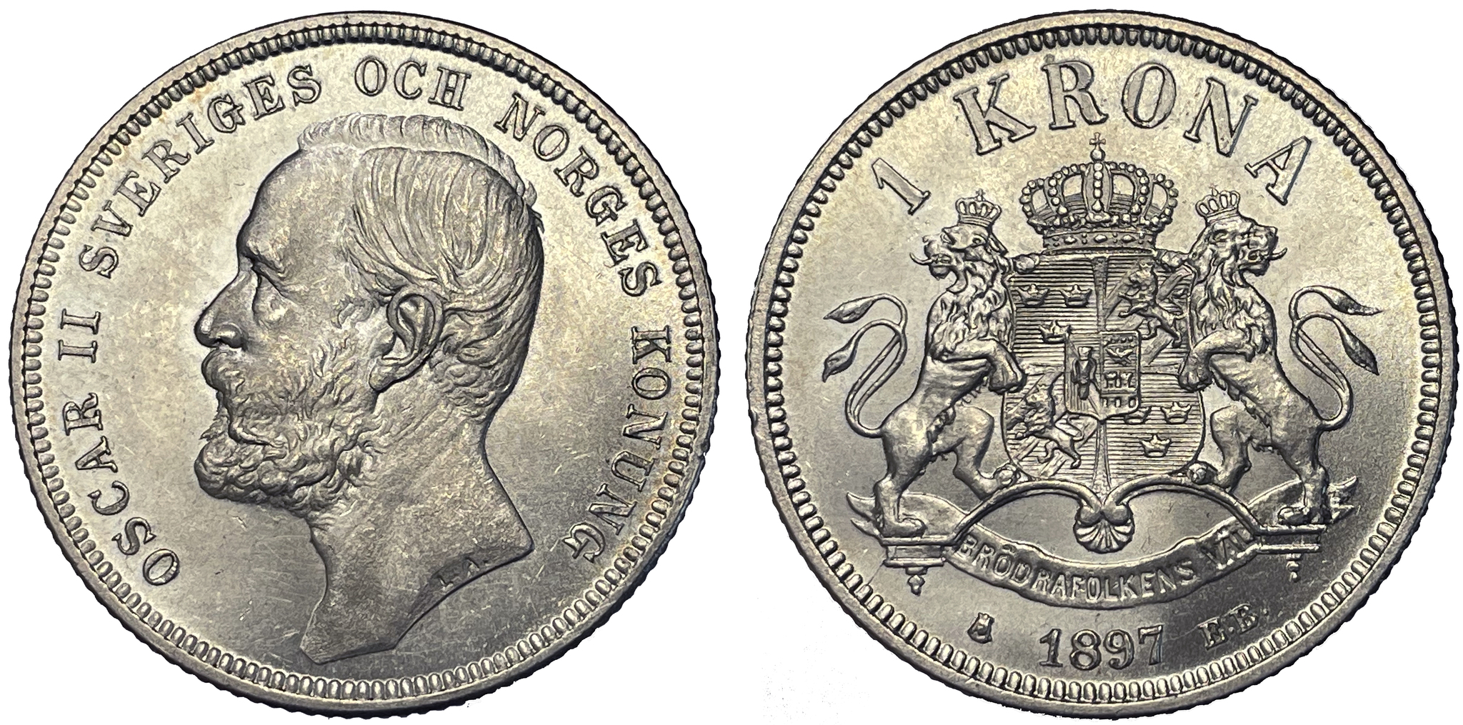 Oskar II - 1 Krona 1897 - Ett vackert ocirkulerat exemplar