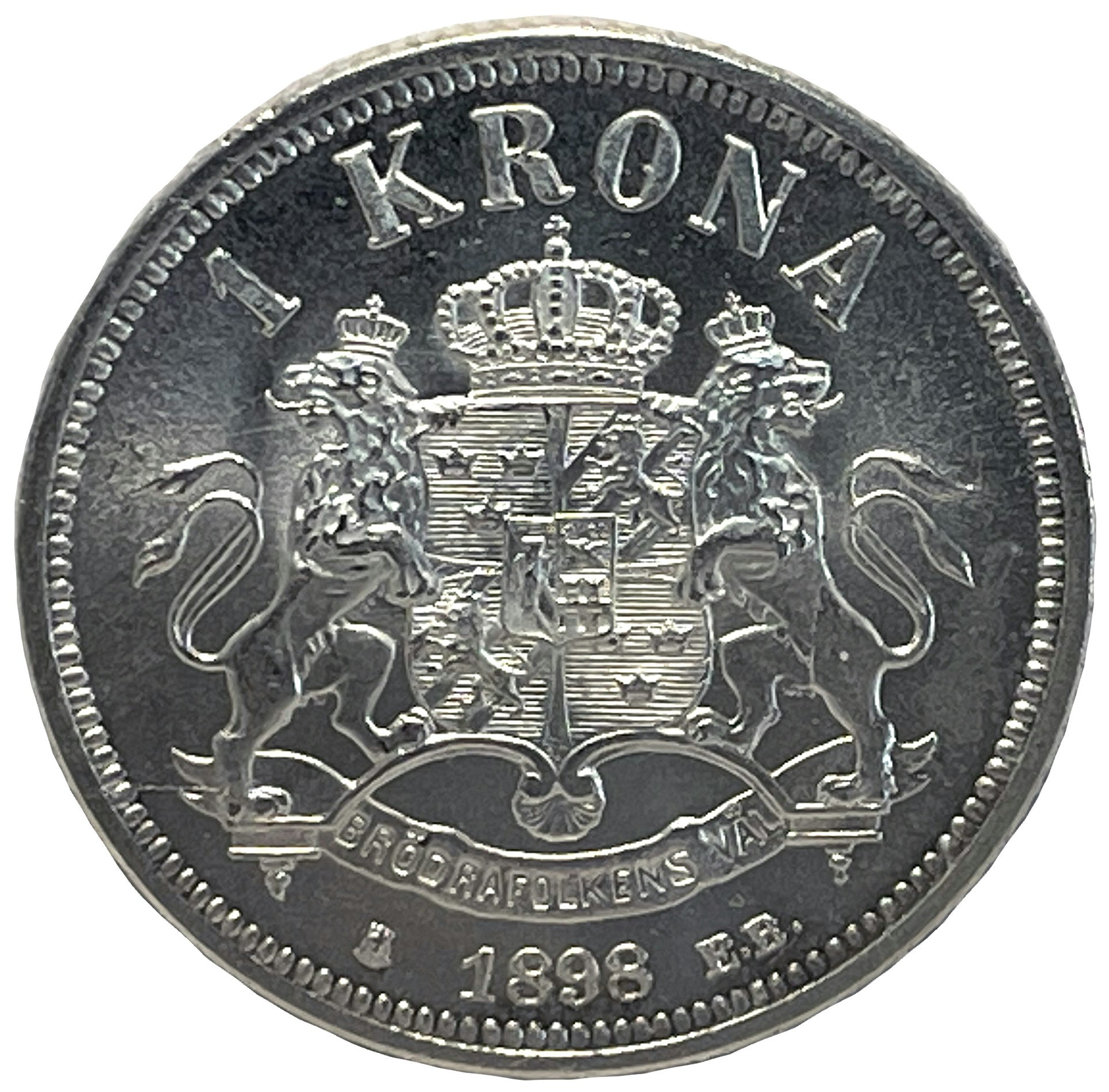 Oskar II - 1 Krona 1898 med utskjutande lock i nacken - Ett ocirkulerat toppexemplar