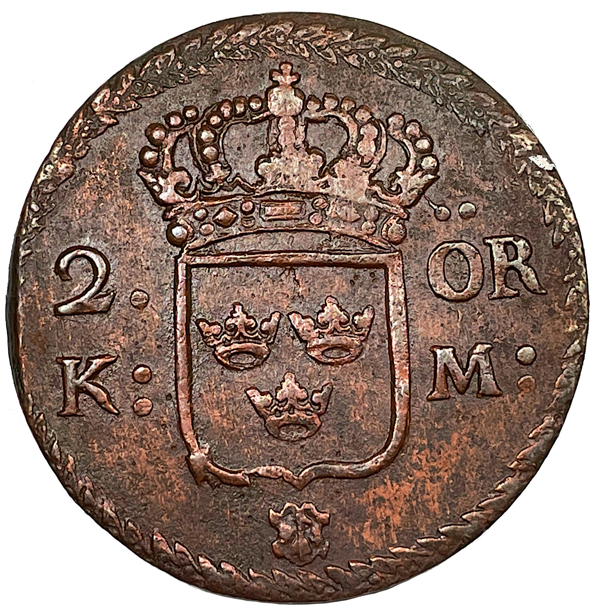 Karl XI, 2 Öre KM 1665, smal sveasköld, litet CRS