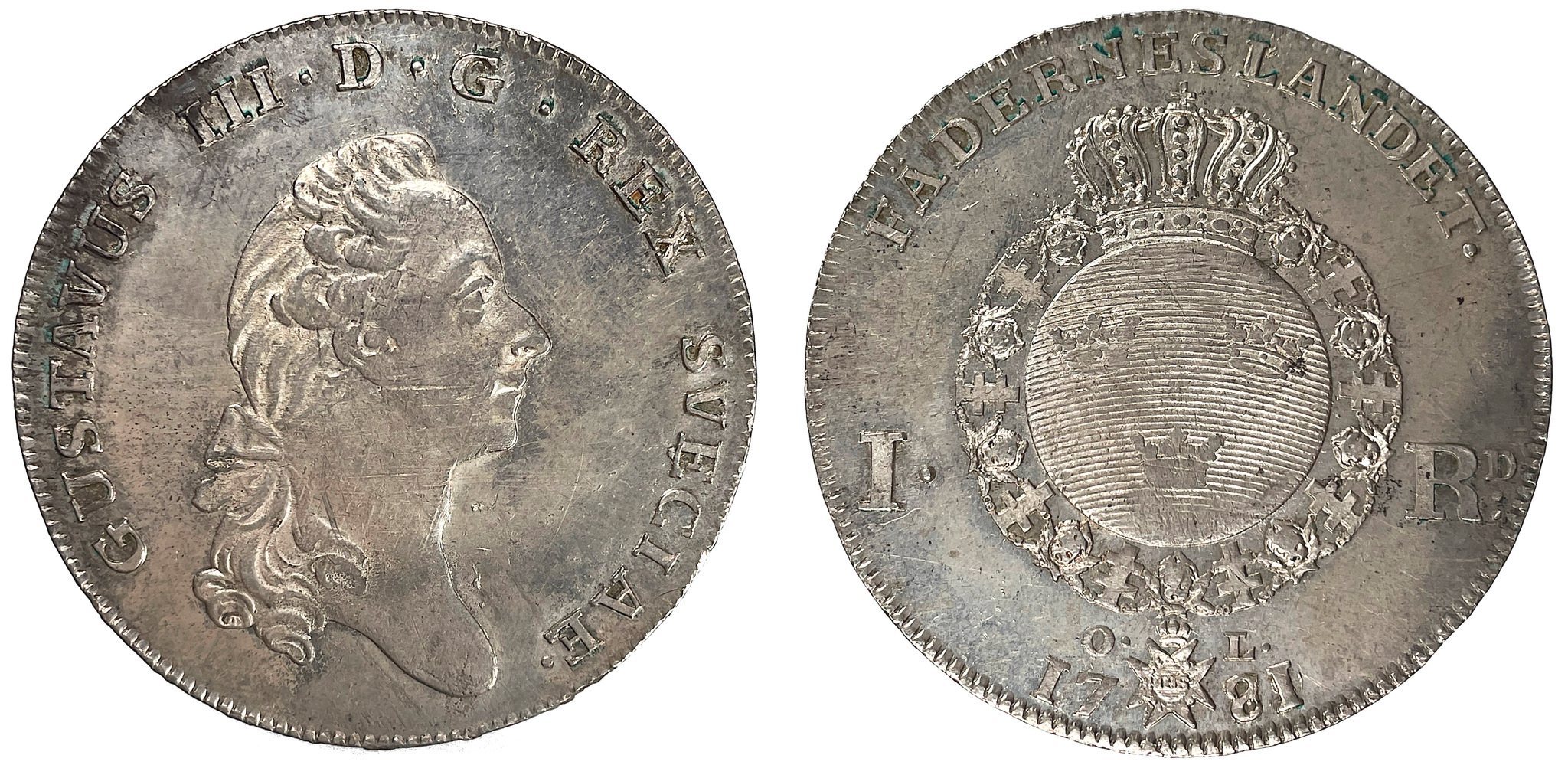 Gustav III, Riksdaler 1781/79 med 1781-års bild  RAR - 13 ex i privat ägo