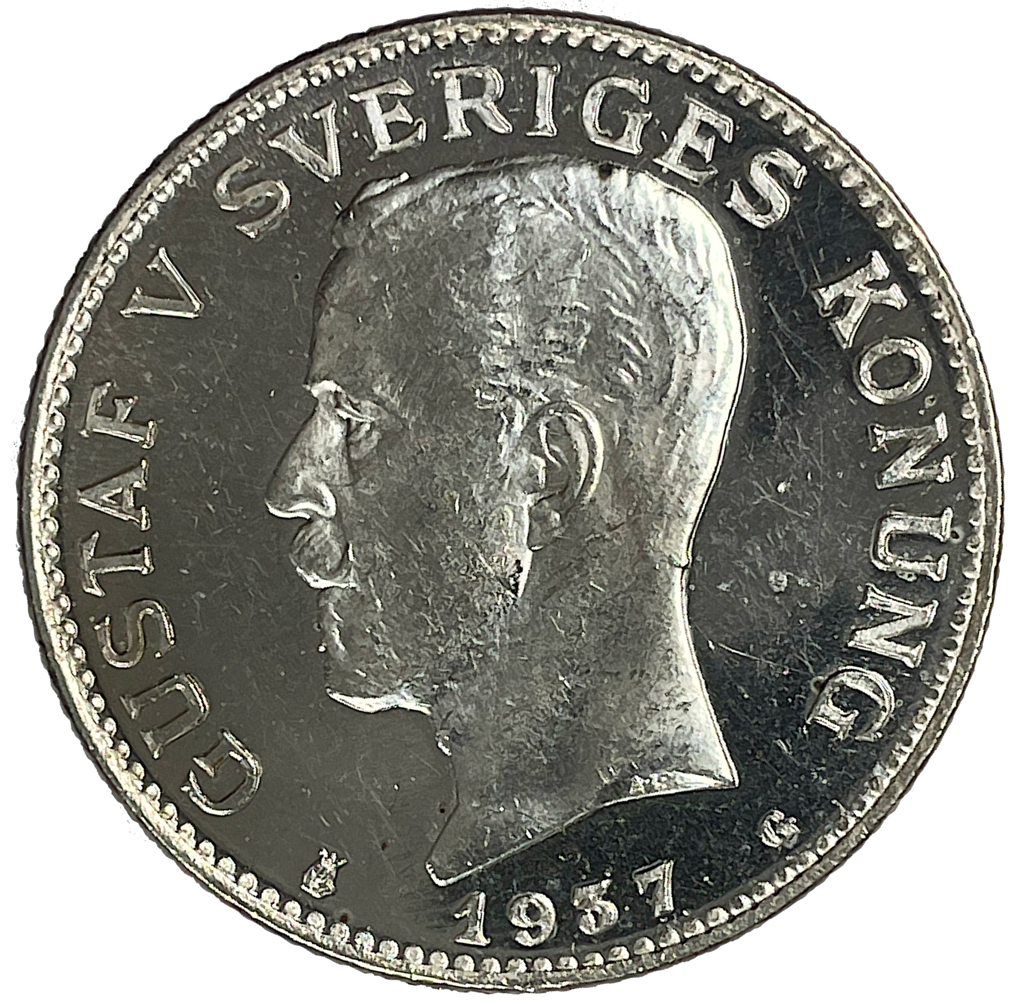 Gustav V, 1 Krona 1937 - Djup spegelkaraktär