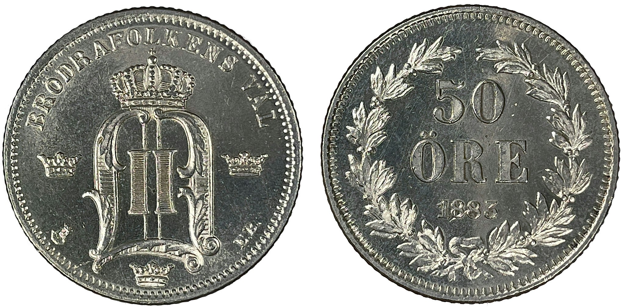 Oskar II, 50 Öre 1883 - Vackert exemplar med frostaktig relief och djupt glänsande fält