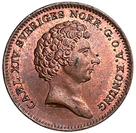 Karl XIV Johan - 1/6 Skilling 1832 - Palmkvist - Utan mantel - Vackert rött exemplar
