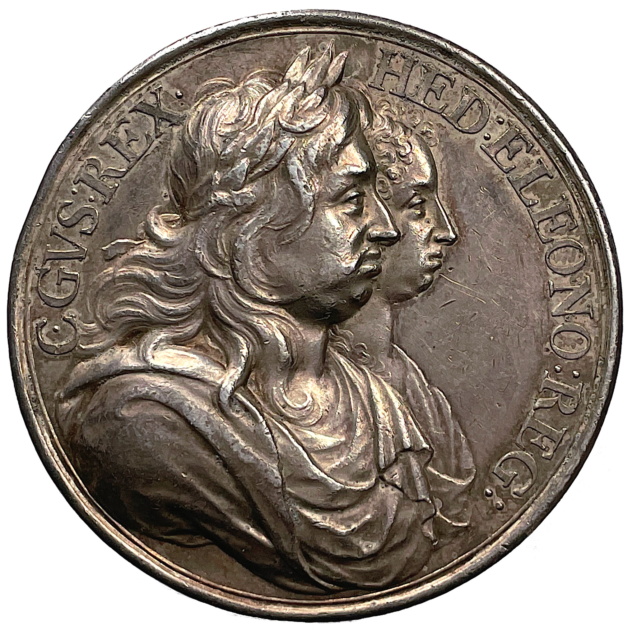 Karl X Gustav & Hedvig Eleonora med sonen Karl XI  minnespenning präglad ca 1680 - RR av Arvid Karlsteen