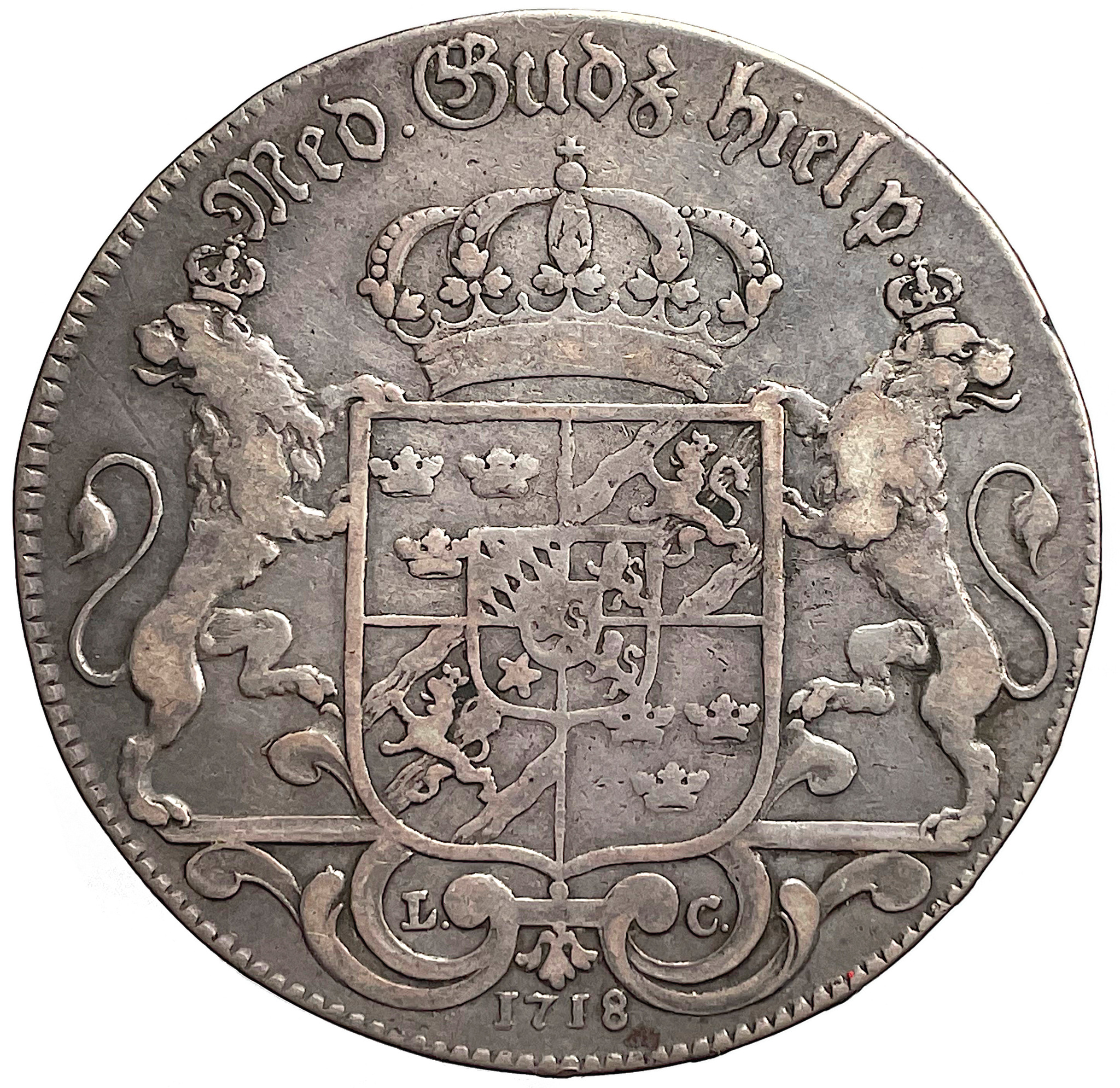 Karl XII - Riksdaler 1718 av Hedlinger - Ettårstyp Kvalitet 1/1+, SMB 6