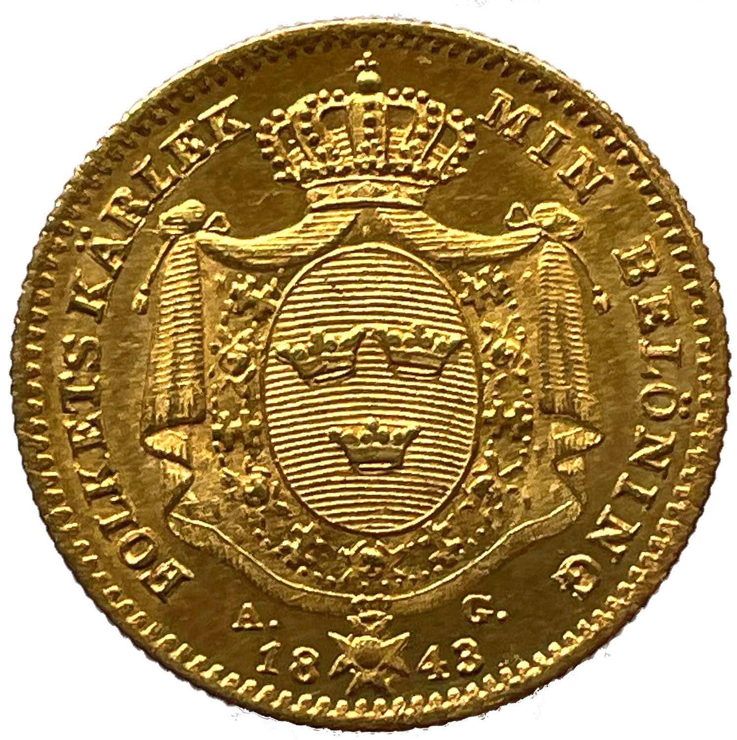 Karl XIV Johan, Vacker dukat 1843 - Tilltalande exemplar med lyster