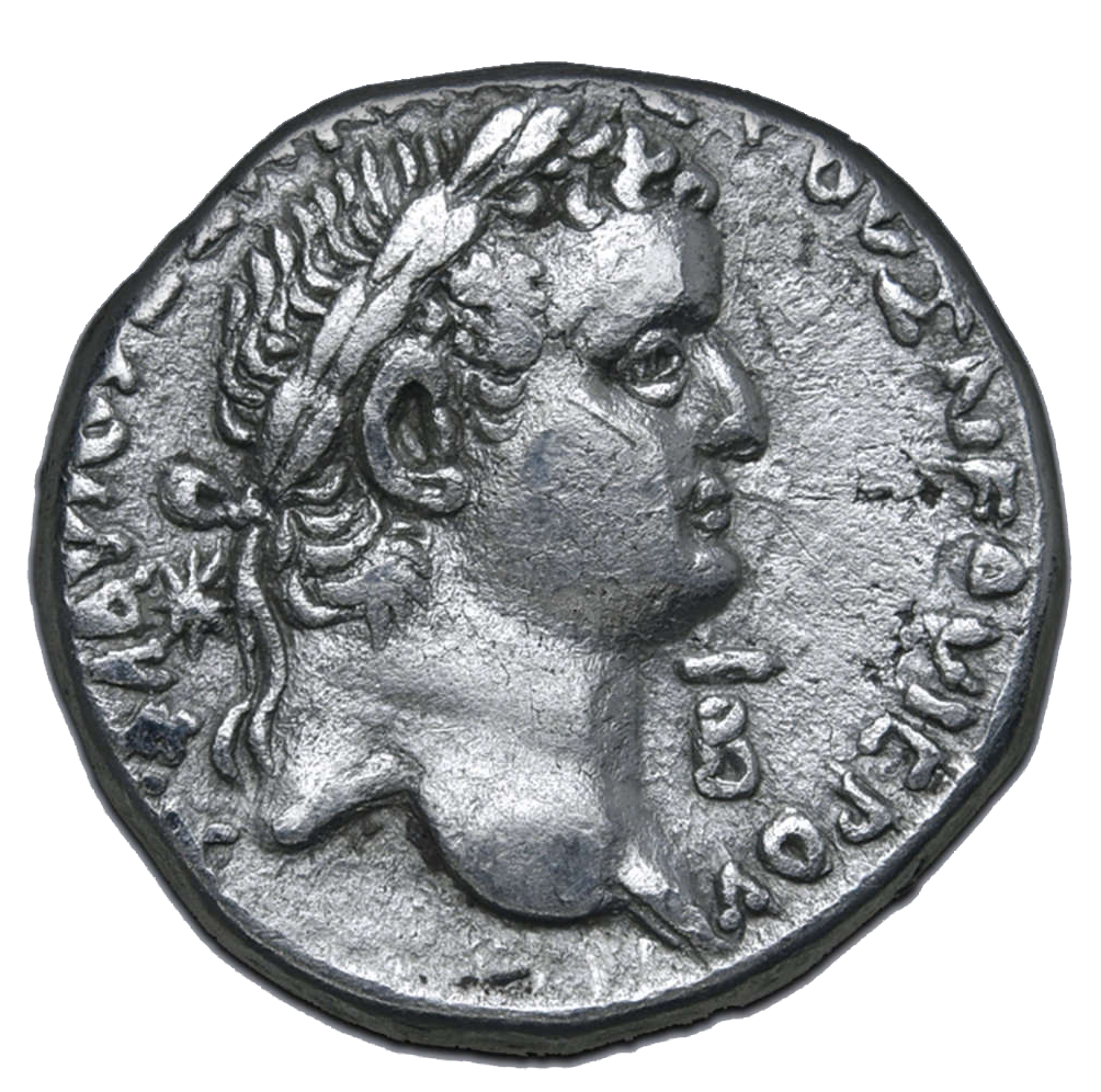 Vespasianus med sin son Titus - Tetradrachm präglad i Antiokia, Seleukis & Piera - Ovanligt bra för typen - SÄLLSYNT