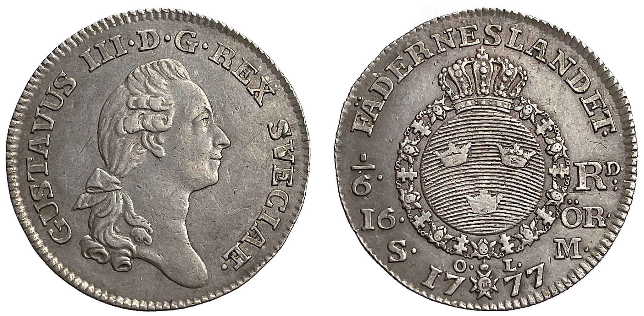 Gustav III - 1/6 Riksdaler - 16 Öre 1777 - Ett tilltalande exemplar