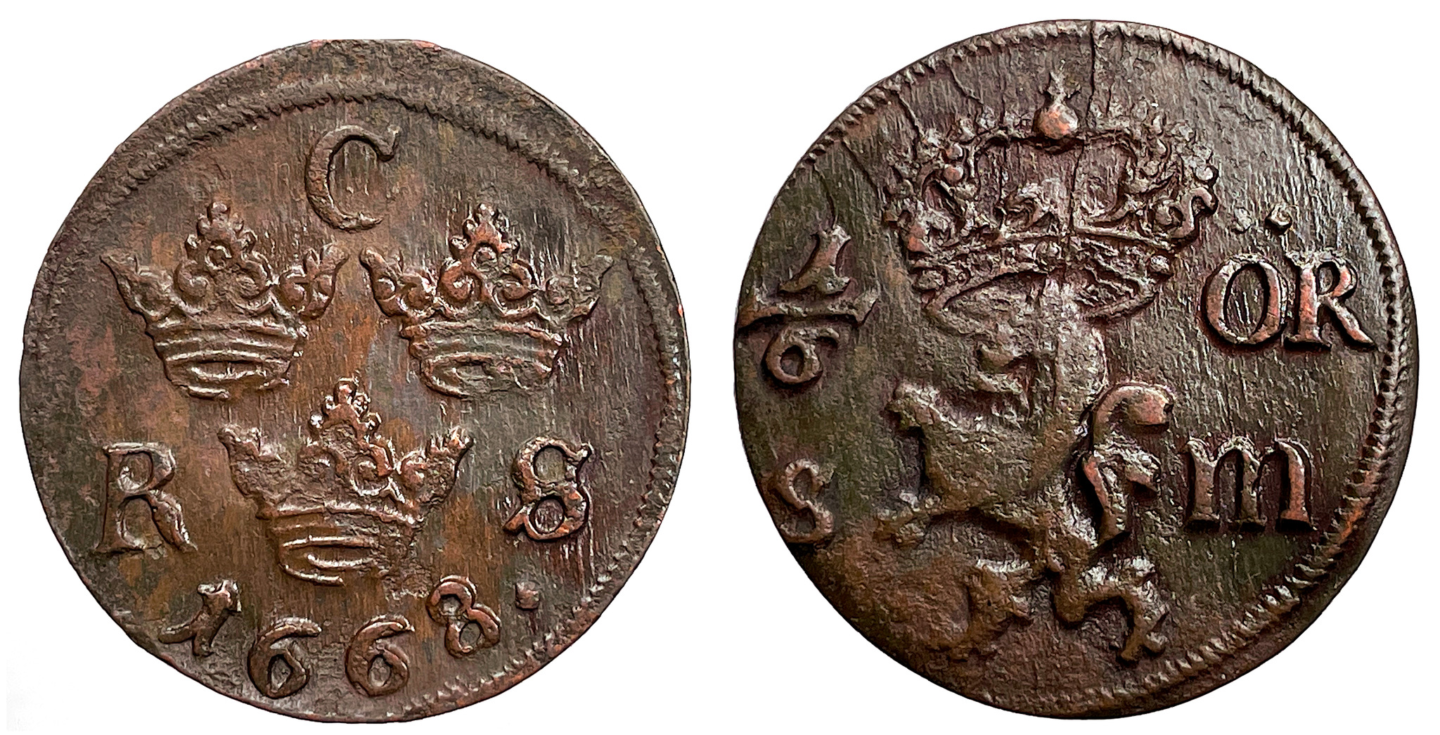Karl XI - 1/6 Öre SM 1668 - Ett osedvanligt vackert exemplar