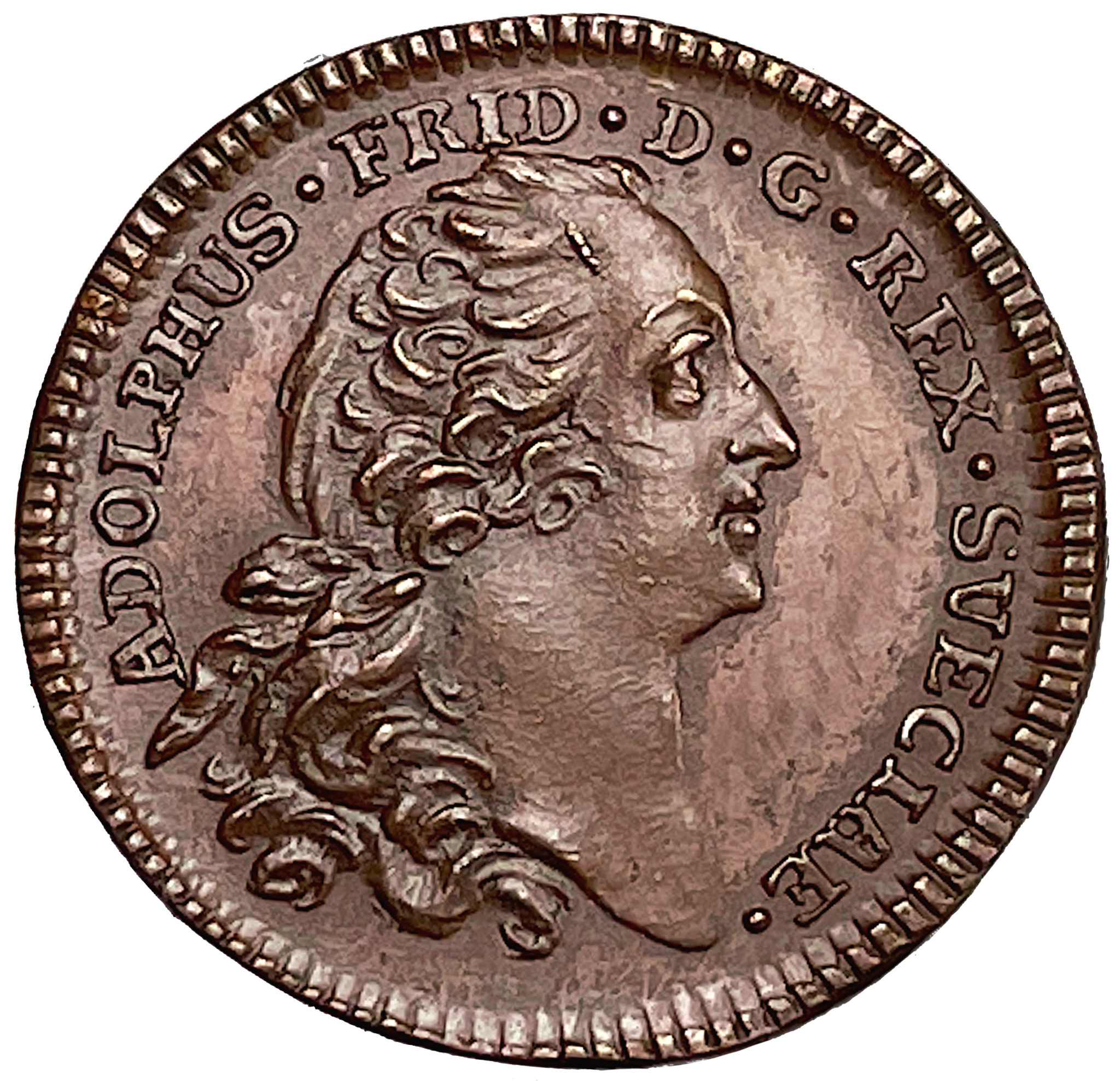 Adolf Fredrik - 1/2 Dukat 1754/55 - Tidigare opublicerat avslag i brons - Extremt sällsynt - RRR