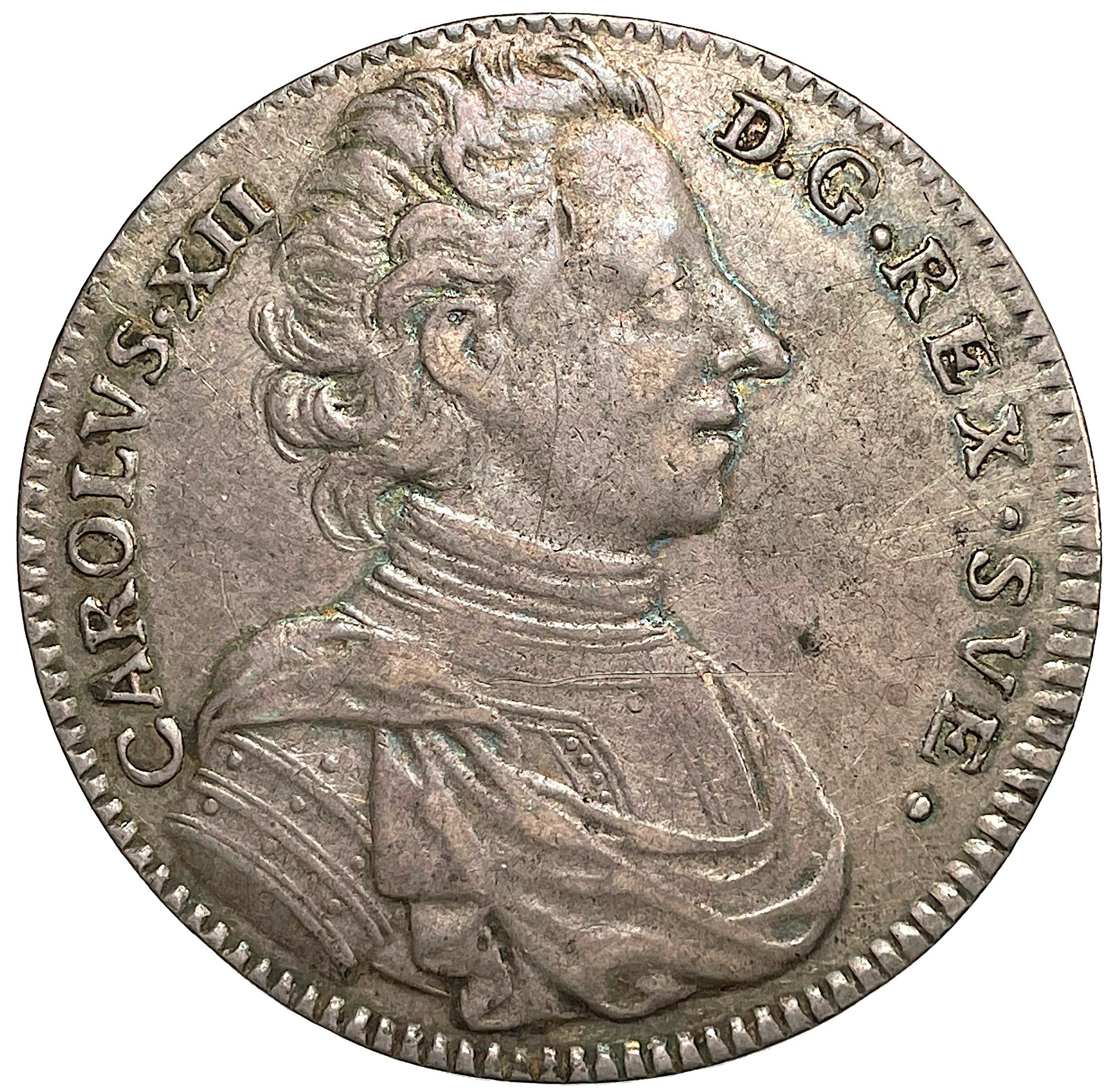 Karl XII, Riksdaler 1713 - Riksvapen med smal krona och smalare lejon