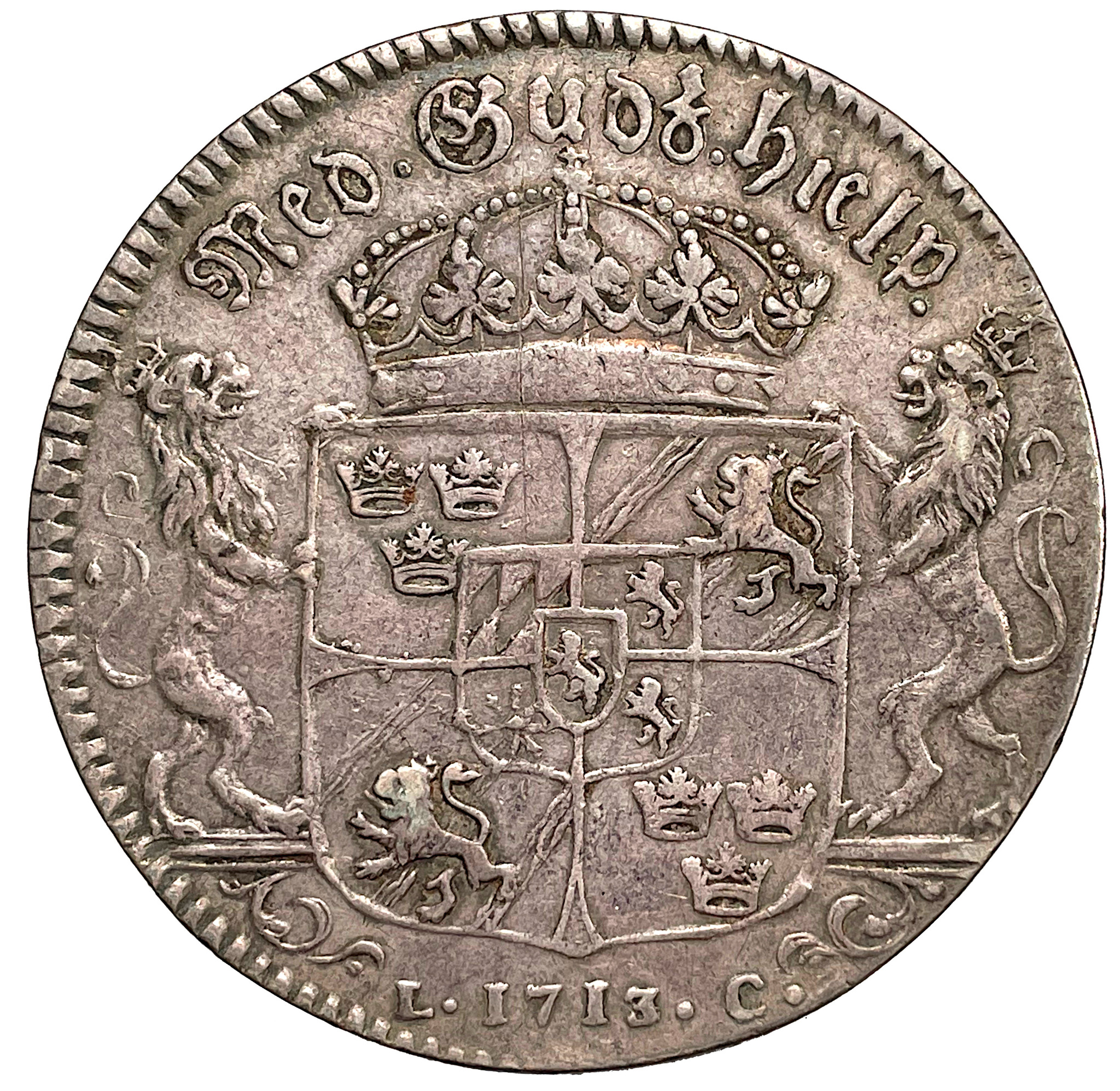 Karl XII, Riksdaler 1713 - Riksvapen med smal krona och smalare lejon
