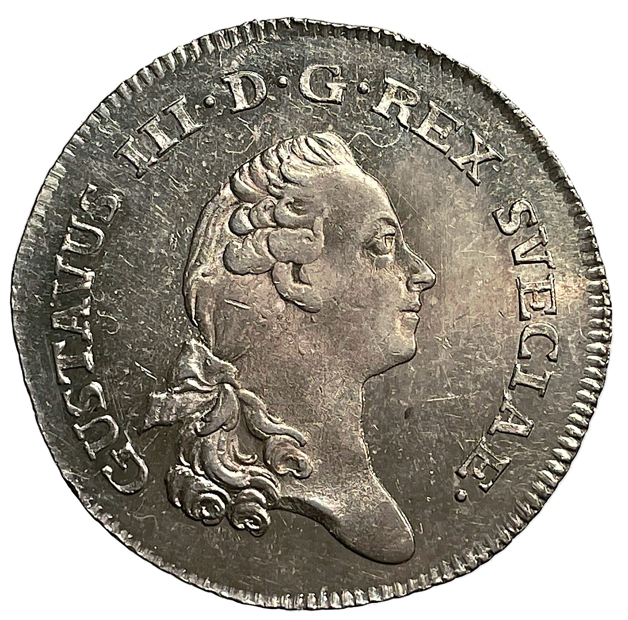 Gustav III, 1/3 Riksdaler 1788  - Ett vackert ocirkulerat exemplar med bottenstriering och fin lyster