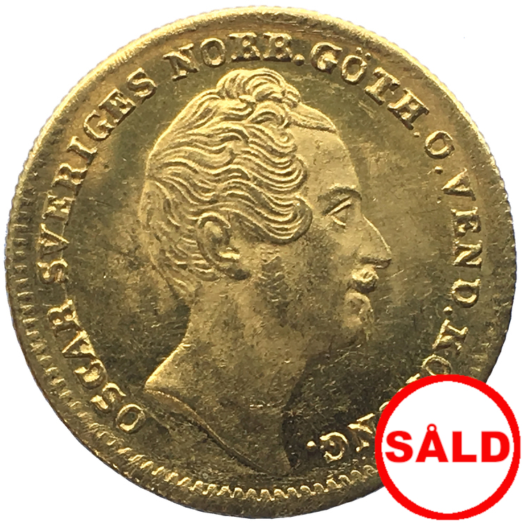 Sverige, Oskar I 1844-1859, gulddukat 1854 med stor A i Mm AG - TOPPEXEMPLAR