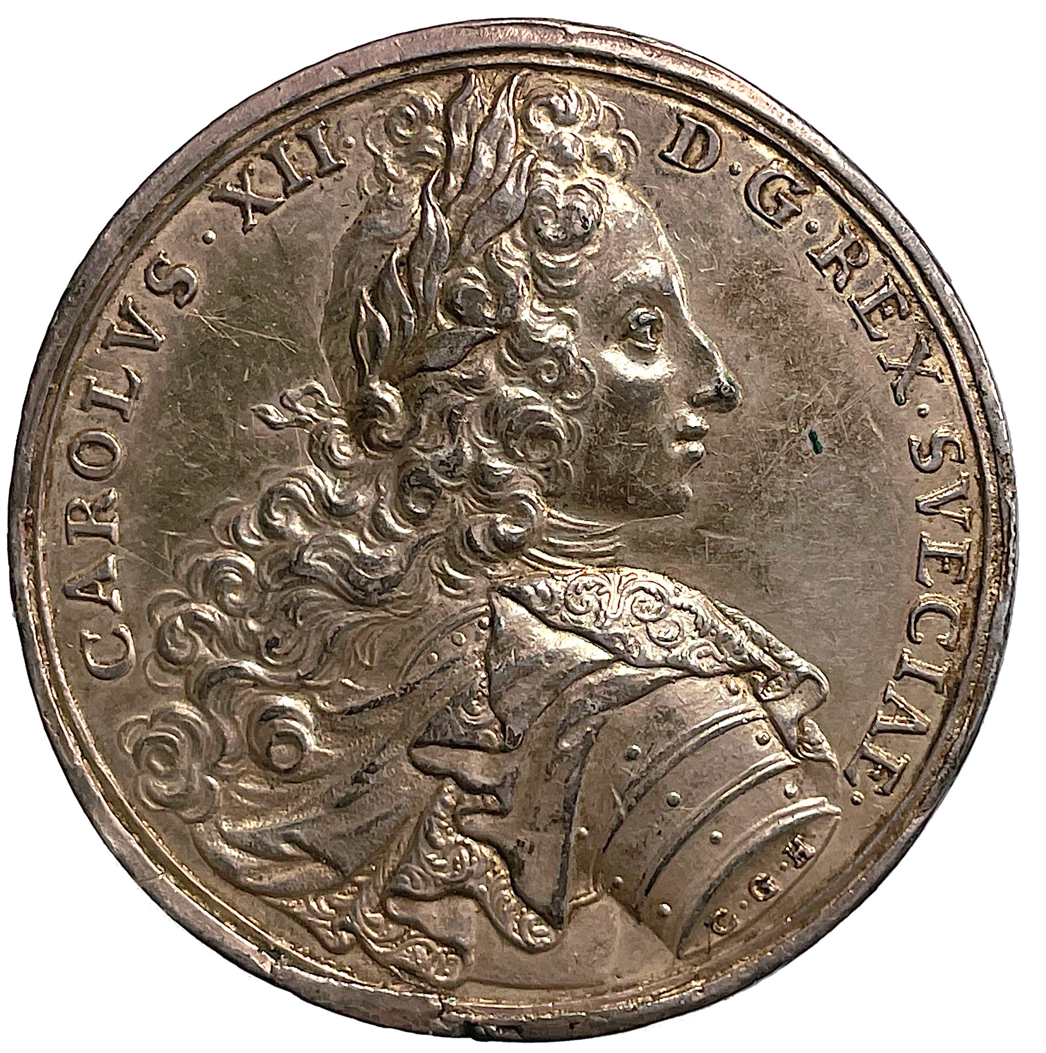 Karl XII och svenskarnas lysande seger över en mångdubbelt större rysk här vid Narva den 20 november 1700  av Carl Gustav Hartman - RRR i försilvrat tenn