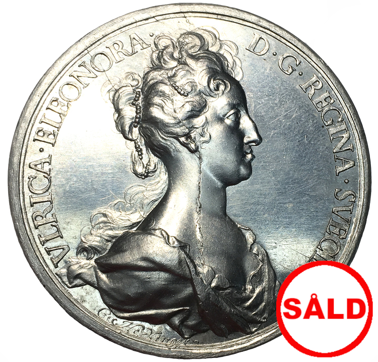 Sverige, Ulrika Eleonora 1719-1720, Medalj av Hedlinger till drottningens kröning 1719 - Ensidigt avslag i Aluminium - RR