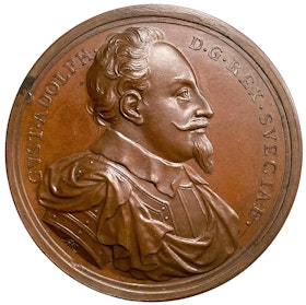 Gustav II Adolfs minne graverad av Arvid Karlsteen 1700 för hans 1:a regentlängd - MYCKET SÄLLSYNT i brons