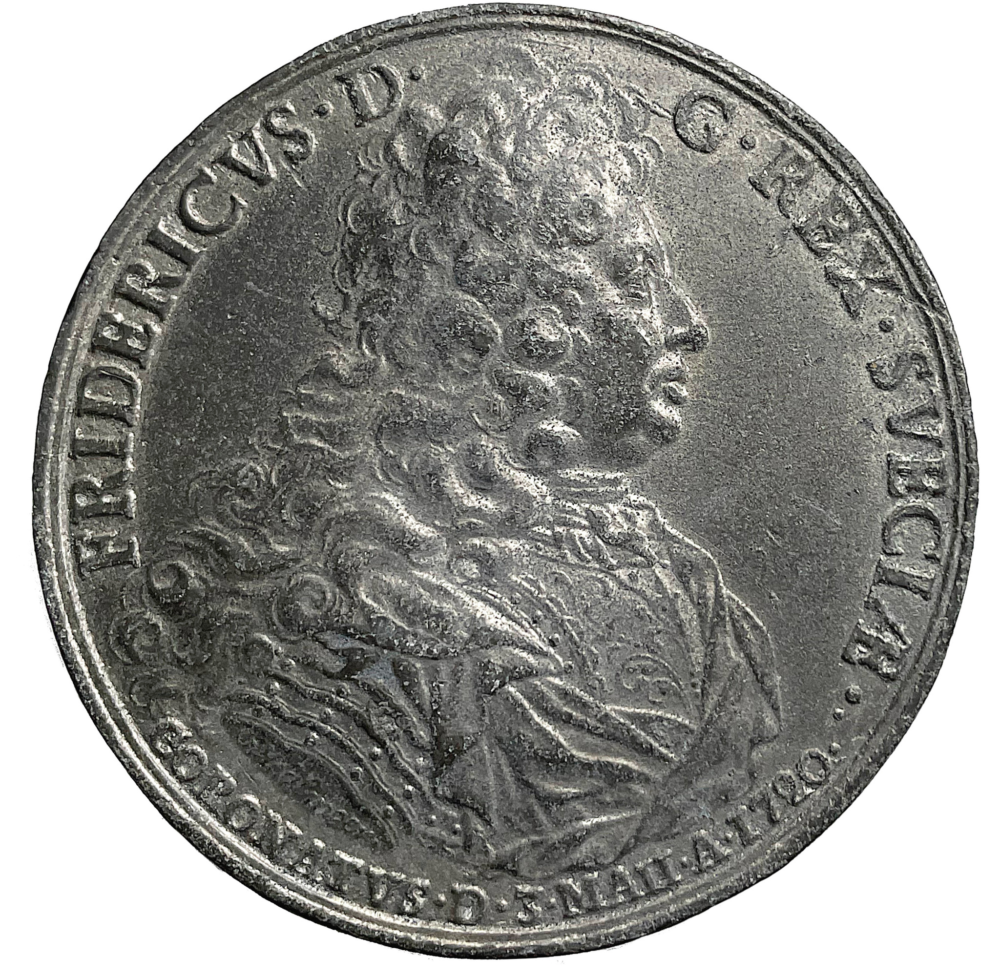 Fredrik I - Kröningen 1720 av Johann Carl Hedlinger i tenn - mycket sällsynt - Ex. Bonde