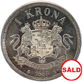 Oskar II - 1 Krona 1889 - PROOFLIKE - Frostad relief och djupt spegelglänsande karaktär i fälten