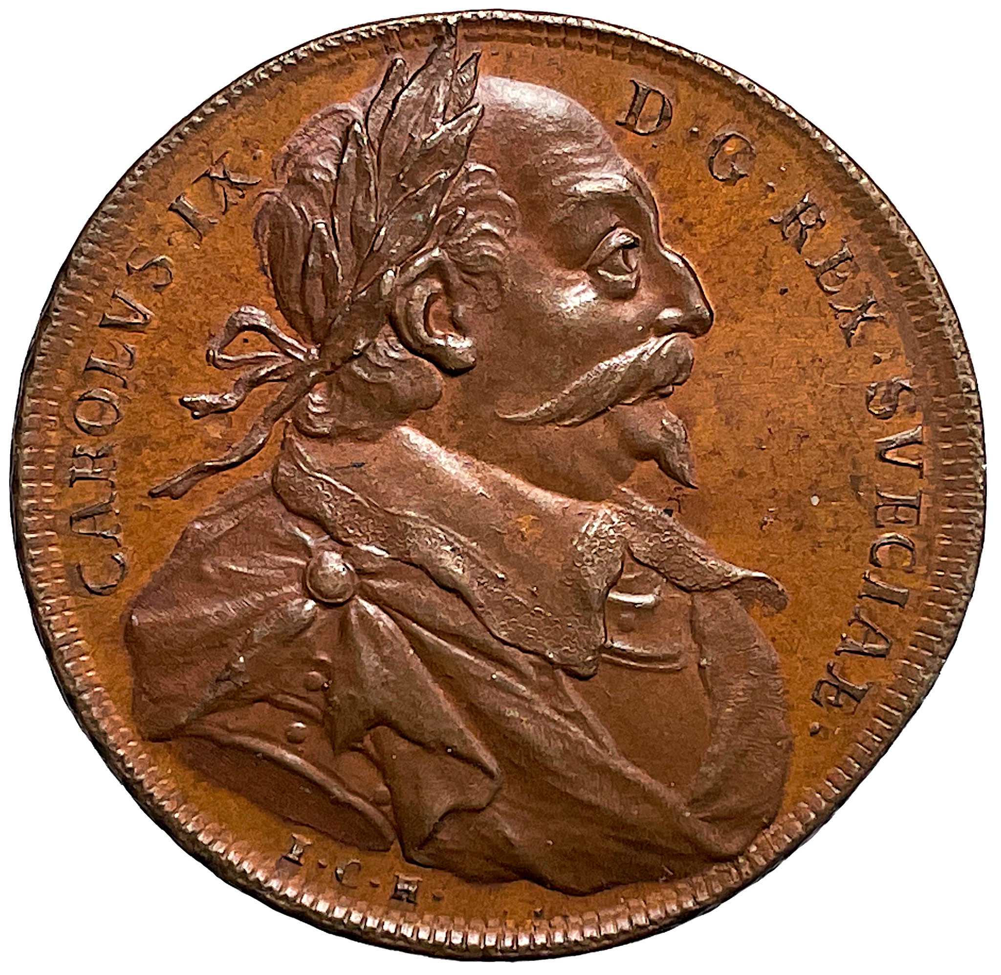 Hedlingers regentlängd - Karl IX av Johann Carl Hedlinger präglad på myntämne till 1 Öre SM med rutad rand