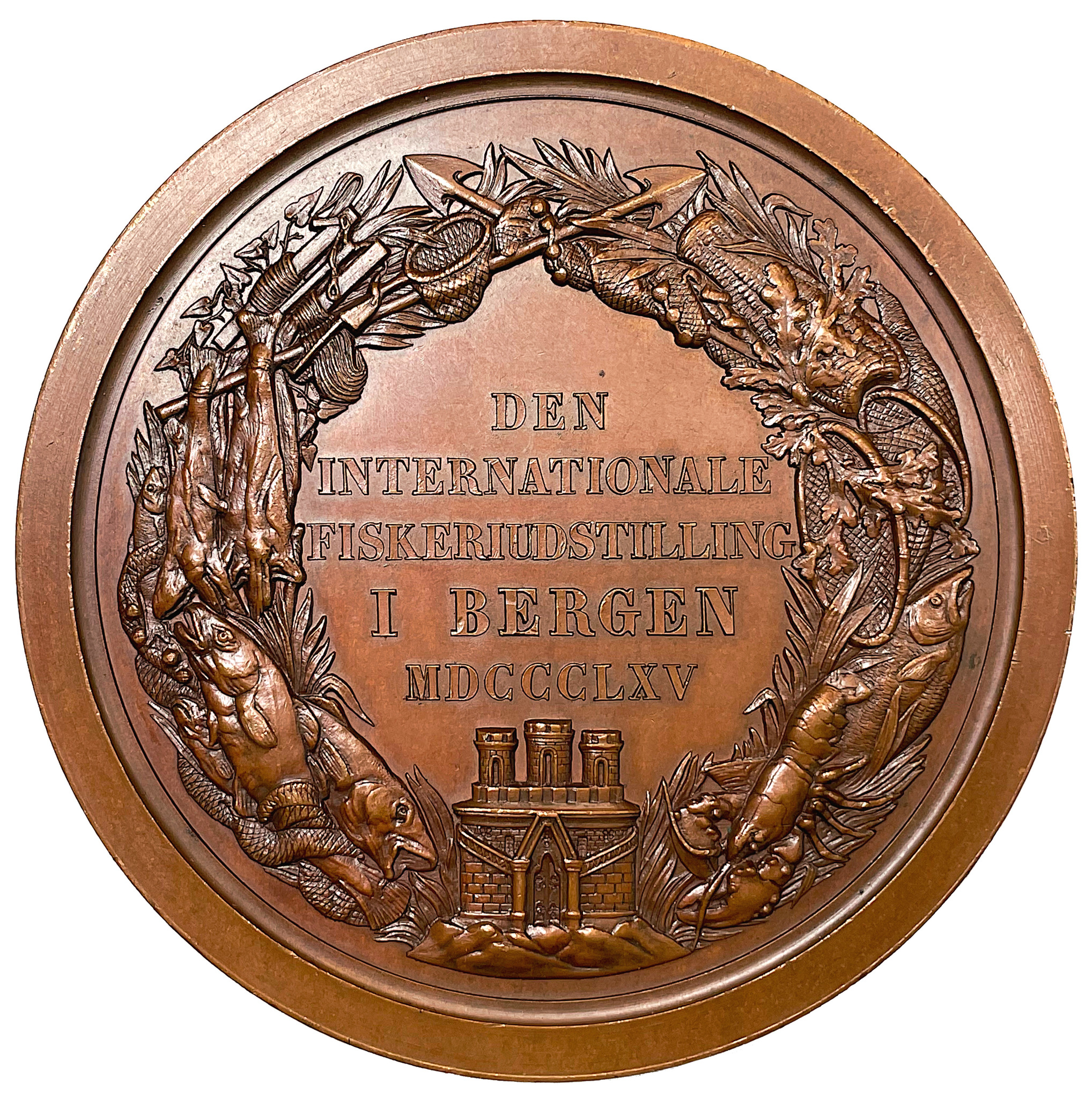 Karl XV - Den internationala Fiskeriutställningen i  Bergen 1865 av Dubois - Den största medaljen - 81mm & 288g