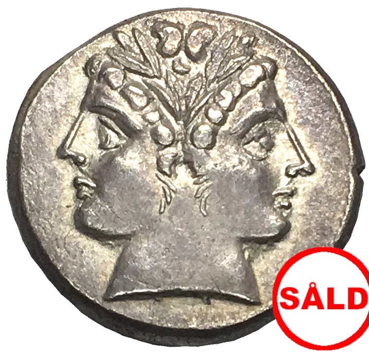 Romerska Republiken - Didrachm i silver ca 225-214 f.Kr med Janushuvud i LÄCKER KVALITET