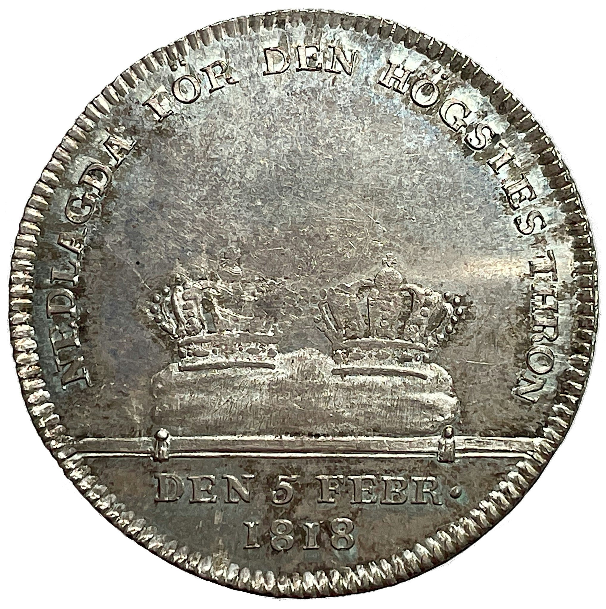 Karl XIII - Kastmynt 1/3 Riksdaler till begravning 1818 -  i underbar kvalitet, full lyster och härligt skarpa kanter
