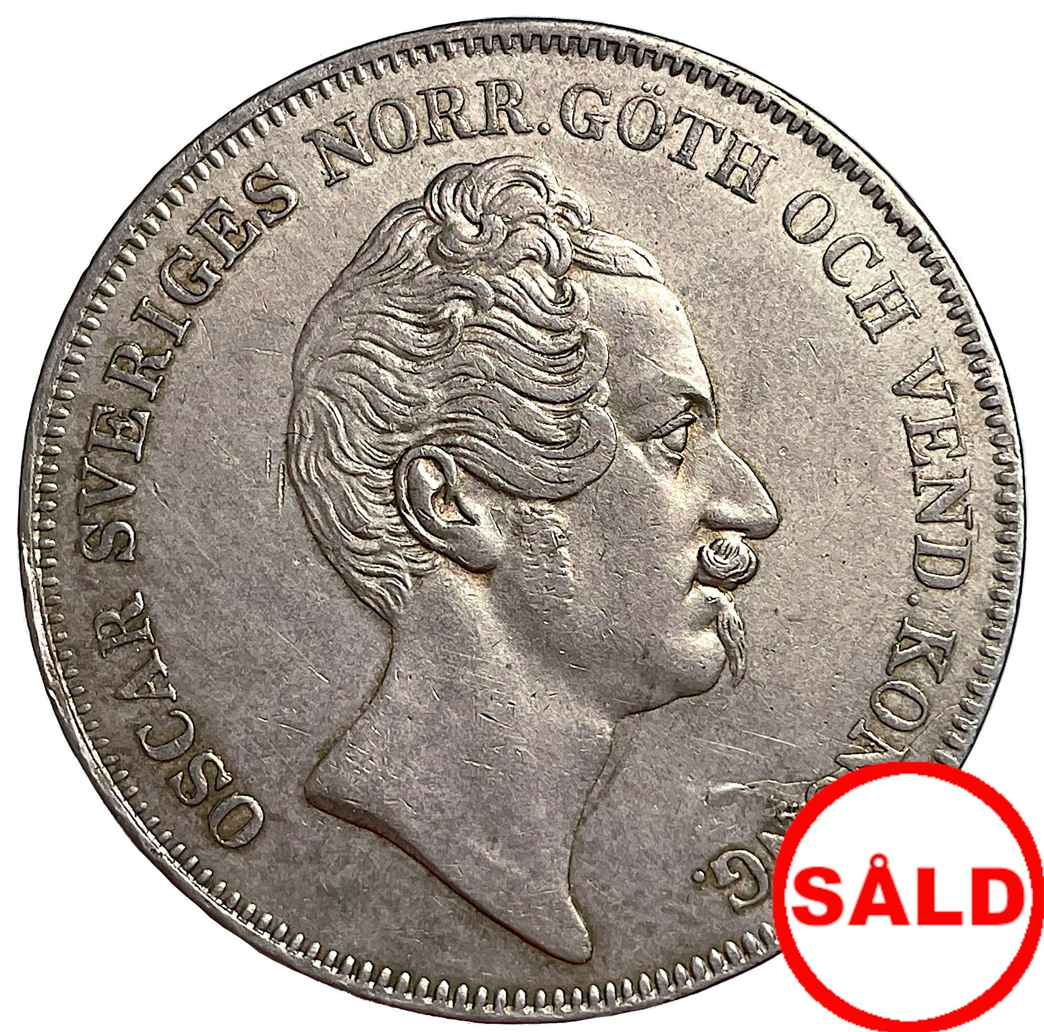 Oskar I - Riksdaler Specie 1845 med smal bild - RAR