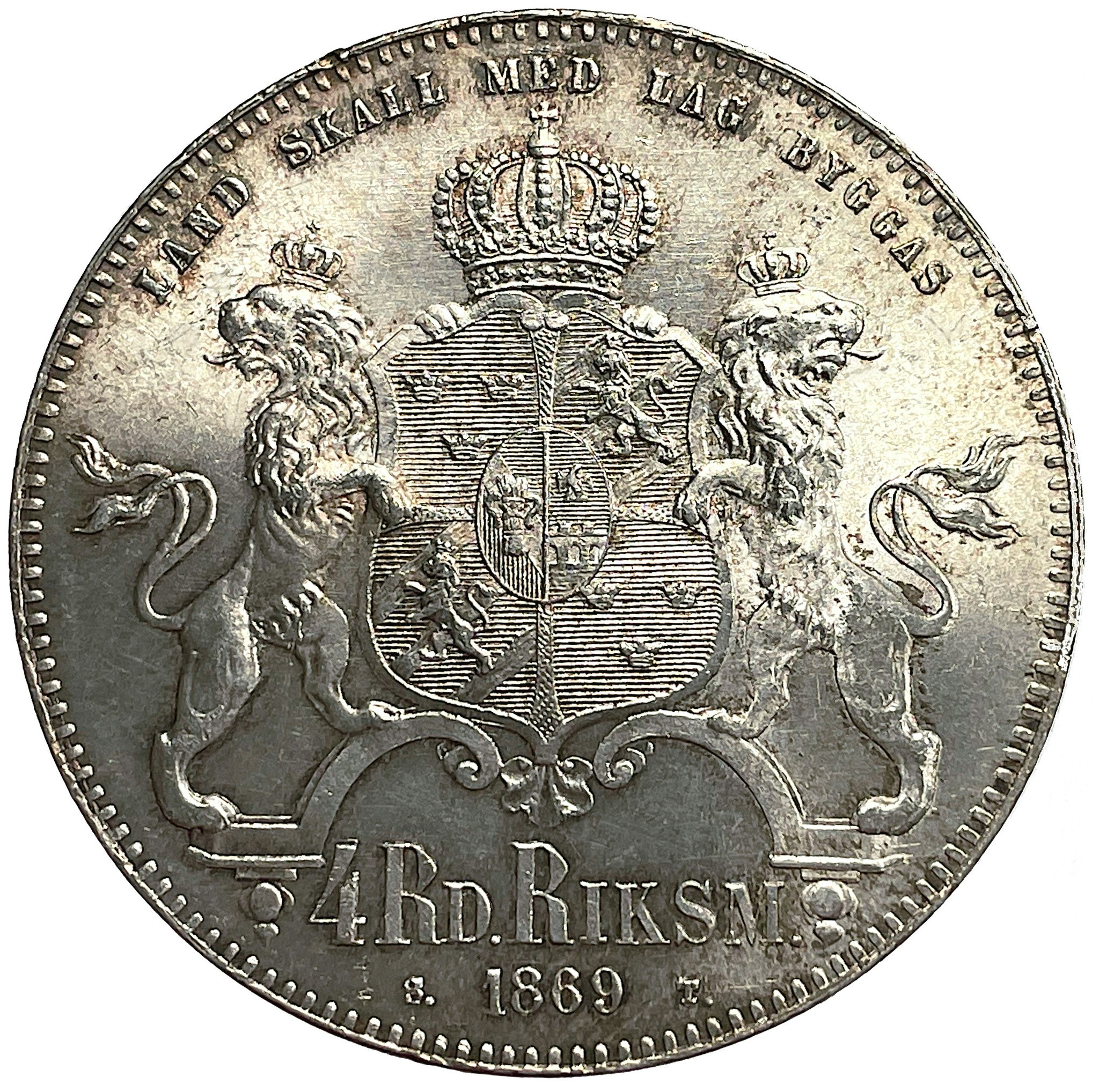 Karl XV - 4 Riksdaler riksmynt 1869 - Mycket vackert exemplar