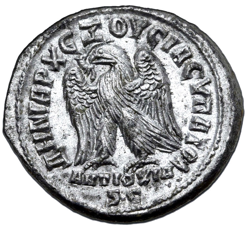 Filip II 247-249 e.Kr. Antiokia - Mycket vacker tetradrachm i hög relief och underbar bottenlyster